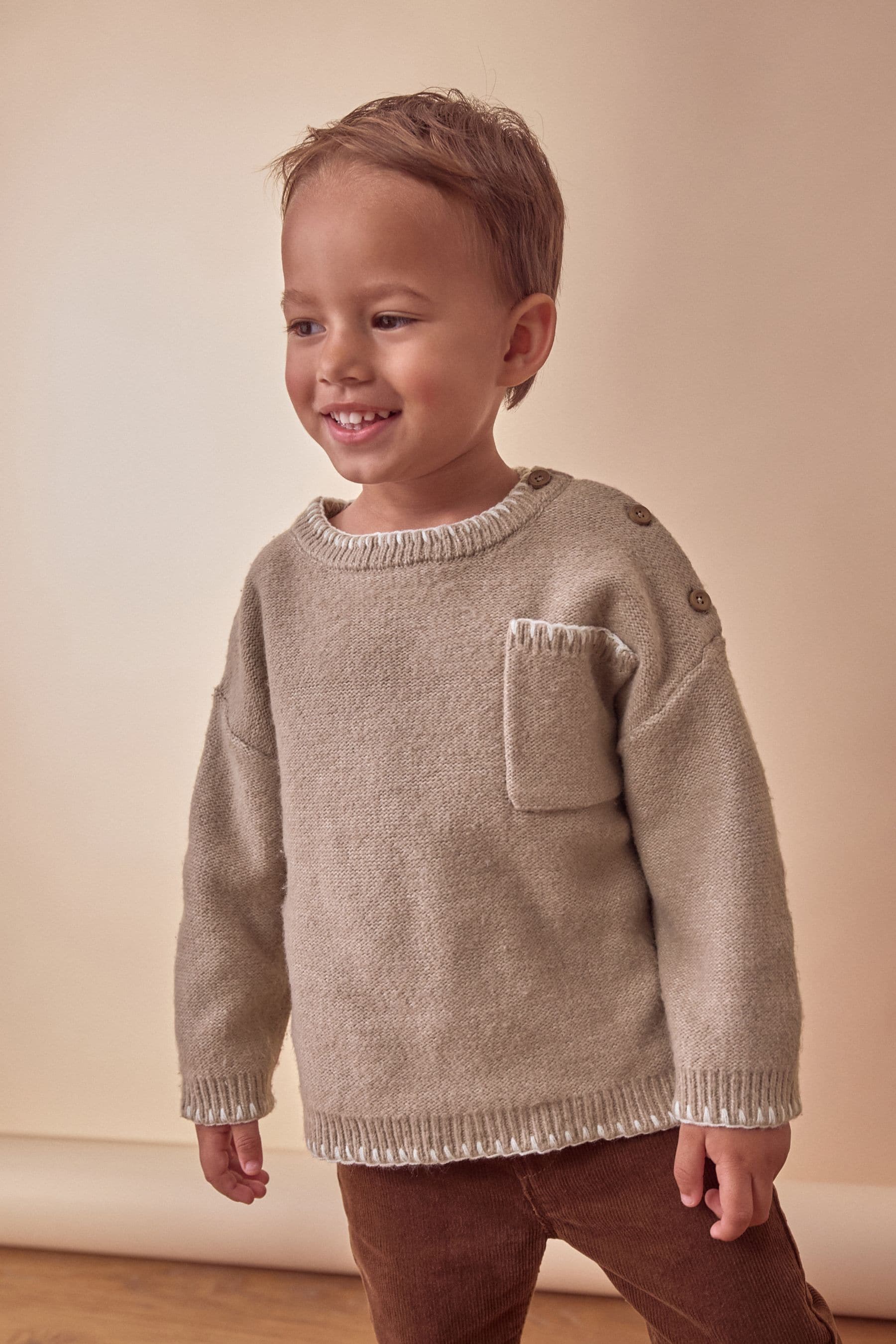 Neutral Knitted Crew Neck Jumper (3mths-7yrs)