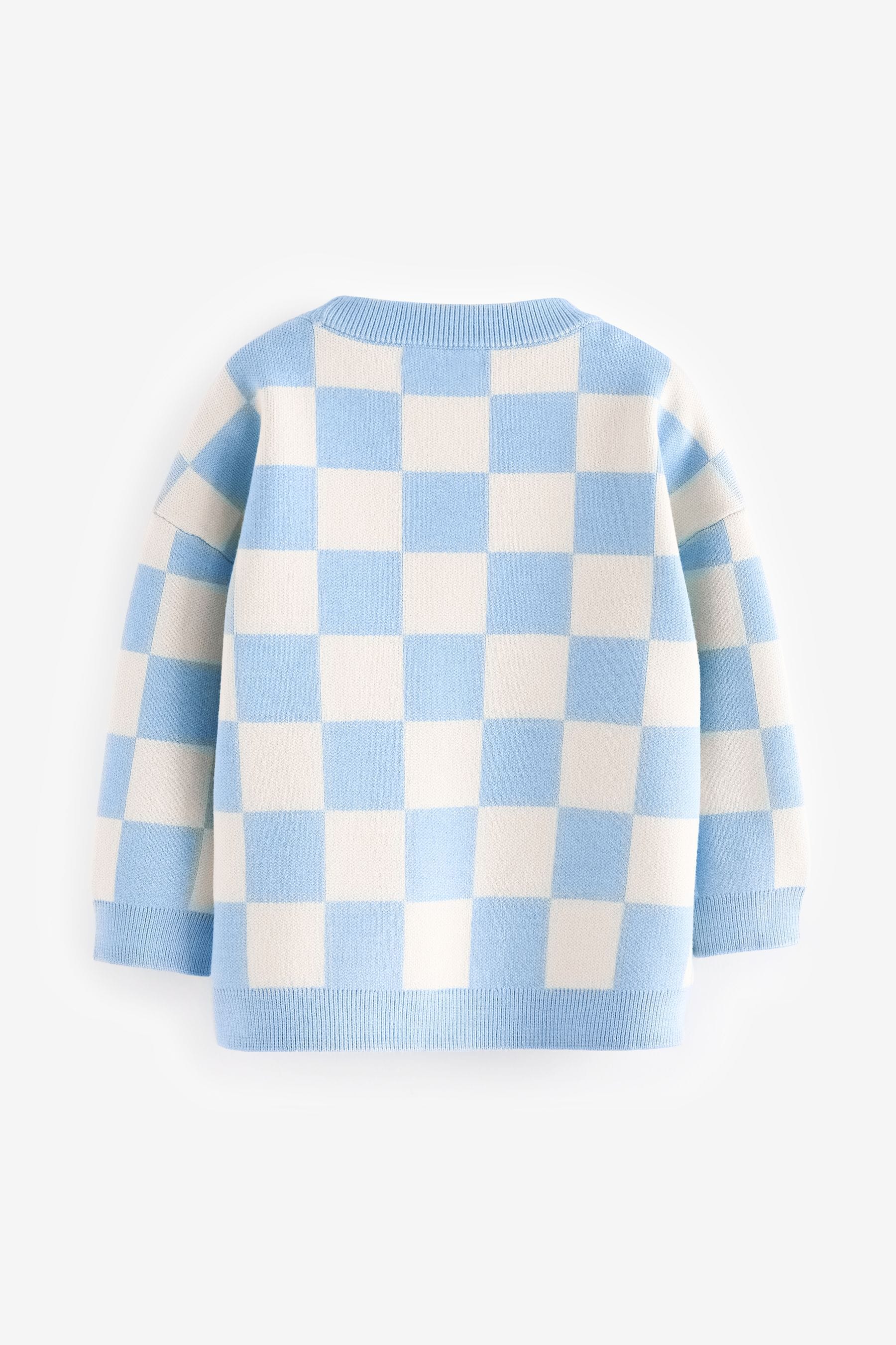 Blue Checkerboard Crew Neck Knitted Jumper (3mths-7yrs)