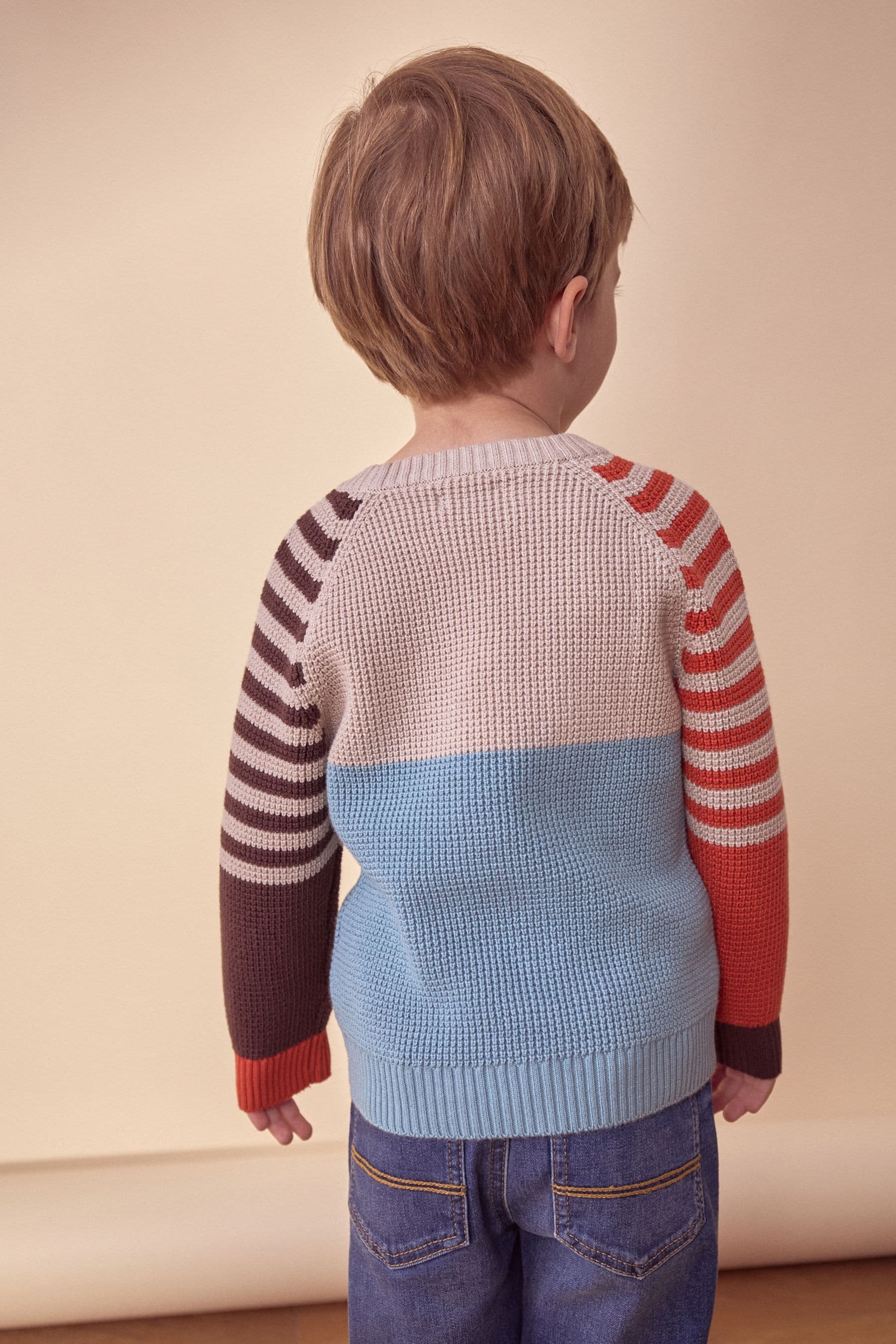 Blue/Neutral Train Knitted Crew Neck Jumper (3mths-7yrs)