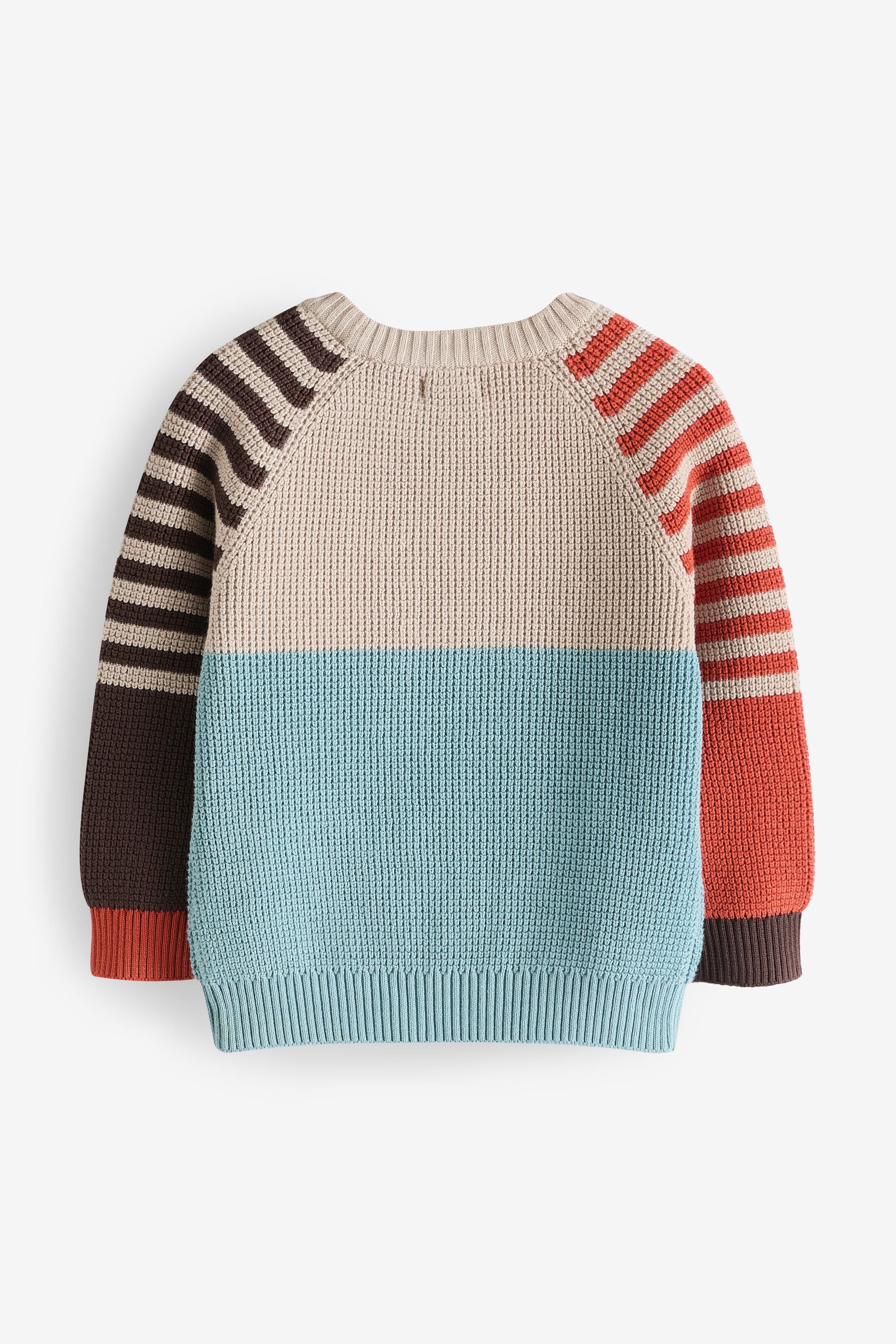 Blue/Neutral Train Knitted 100% Cotton Crew Neck Jumper (3mths-7yrs)