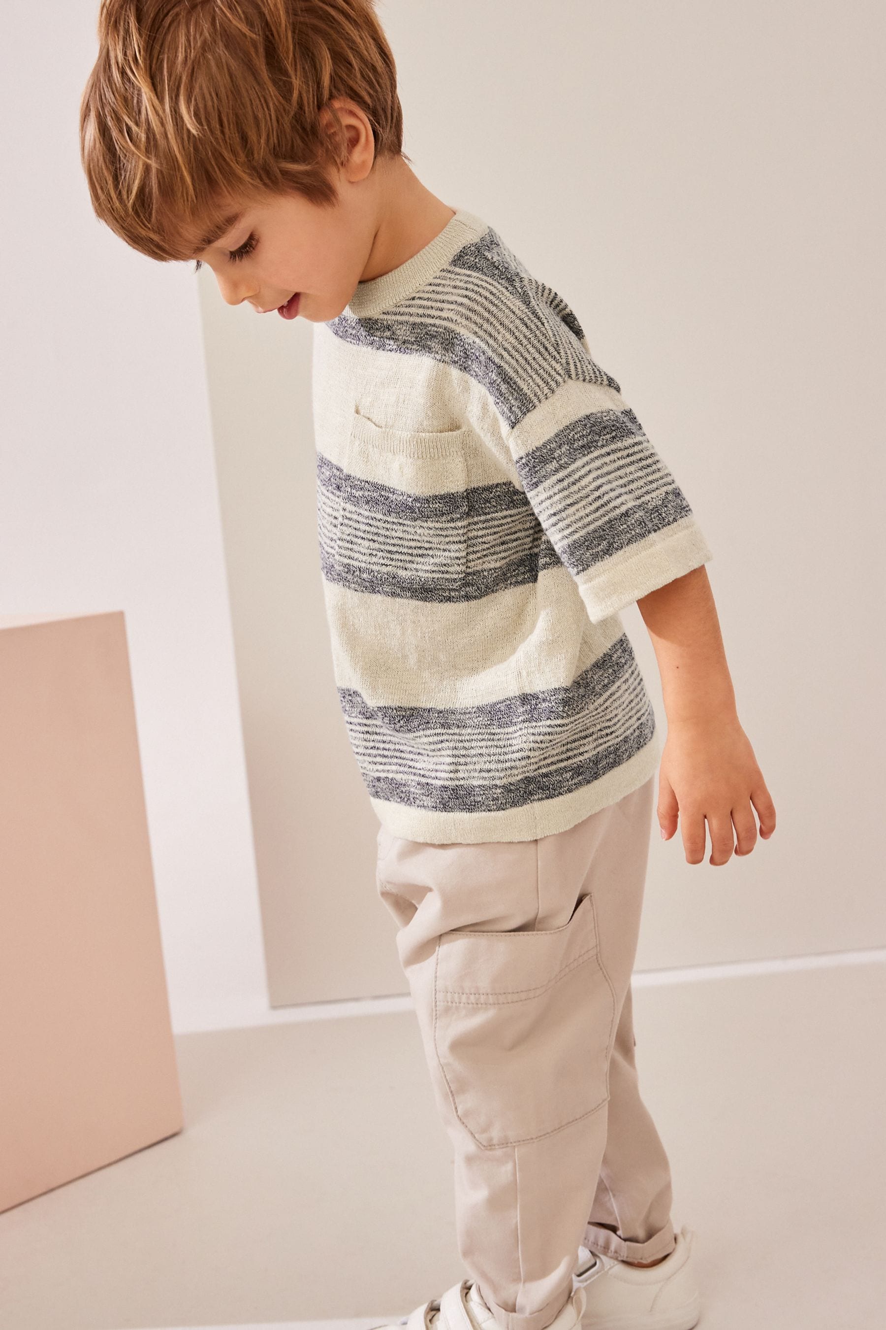 Ecru Natural Knitted Linen Blend T-Shirt (3mths-7yrs)