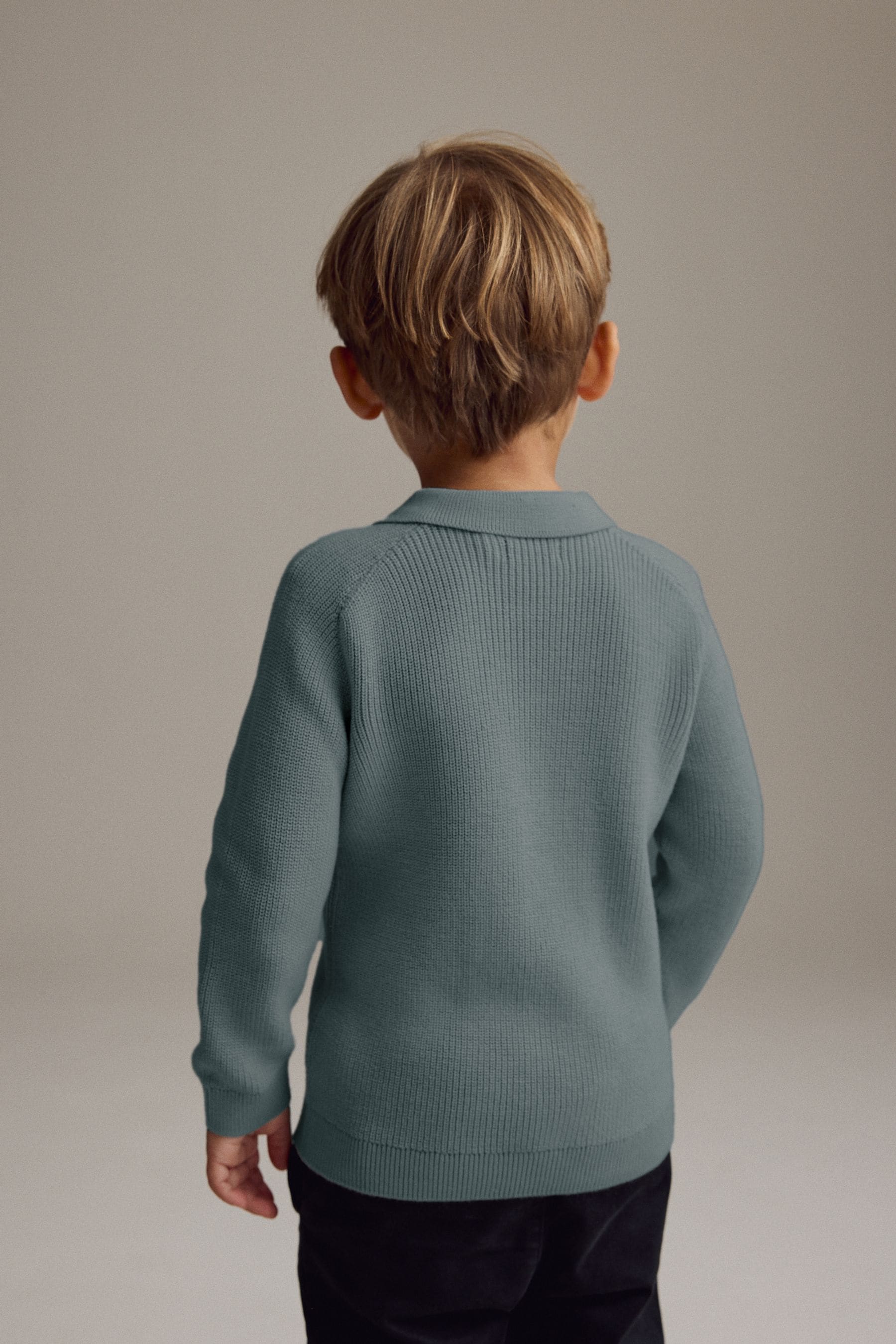 Teal Blue Long Sleeve Quarter Zip Knitted Polo Shirt (3mths-7yrs)