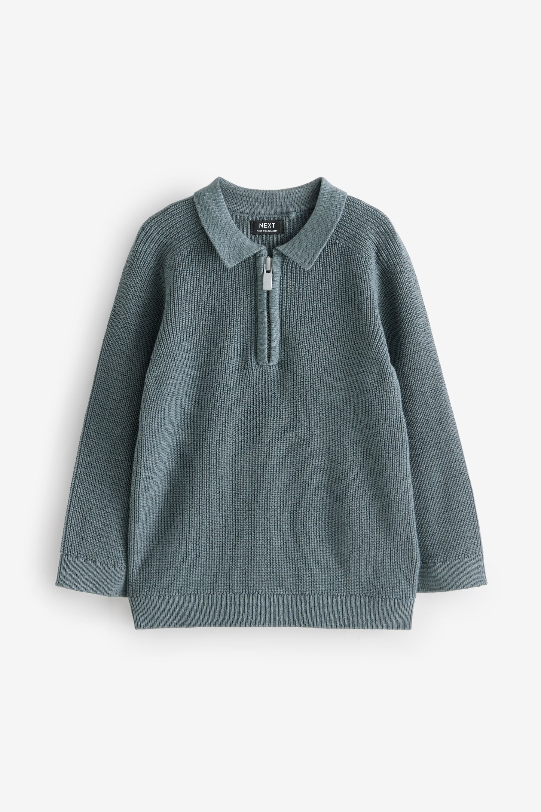 Teal Blue Long Sleeve Quarter Zip Knitted Polo Shirt (3mths-7yrs)