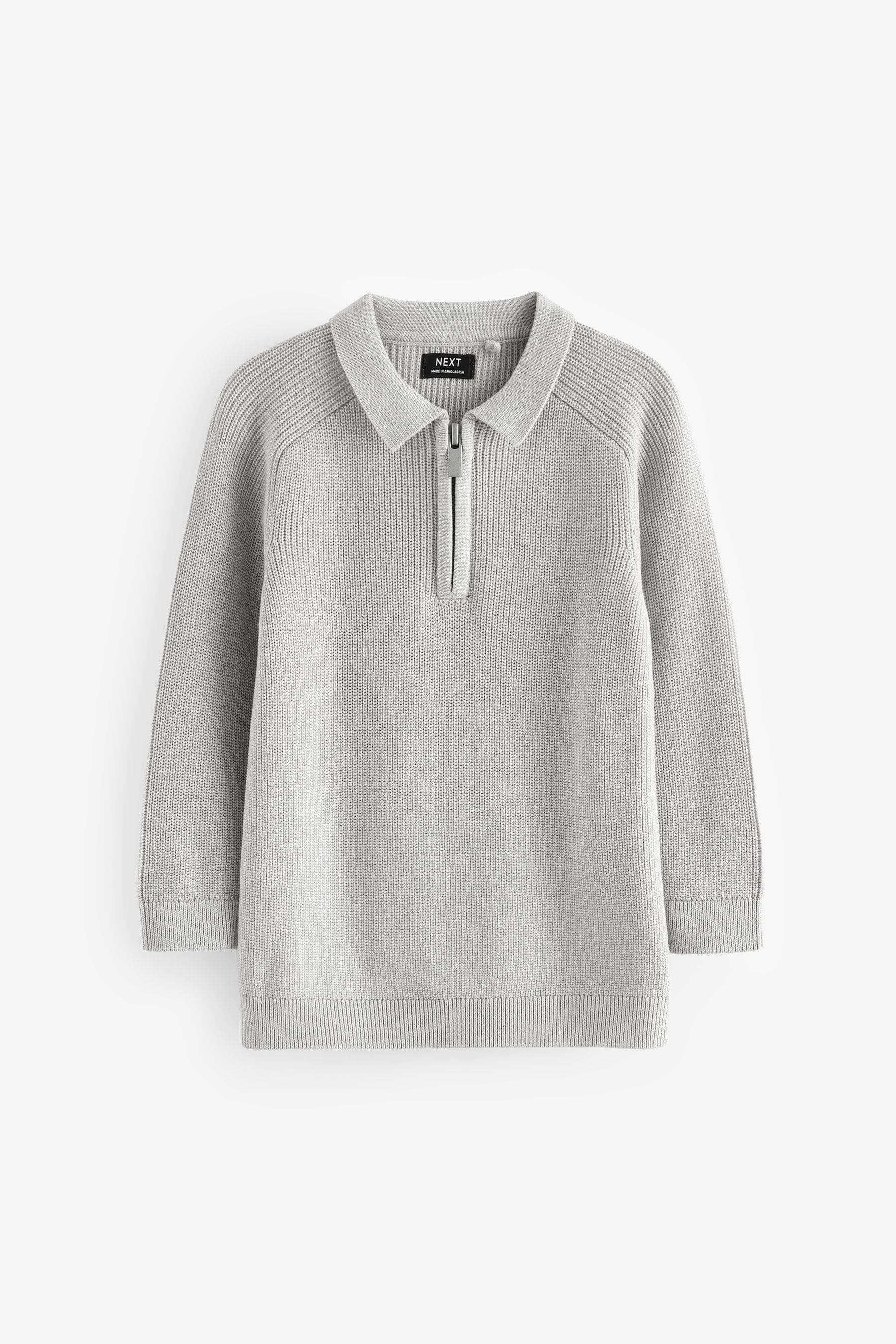 Light Grey Long Sleeve Zip Neck Knitted Polo Shirt (3mths-7yrs)