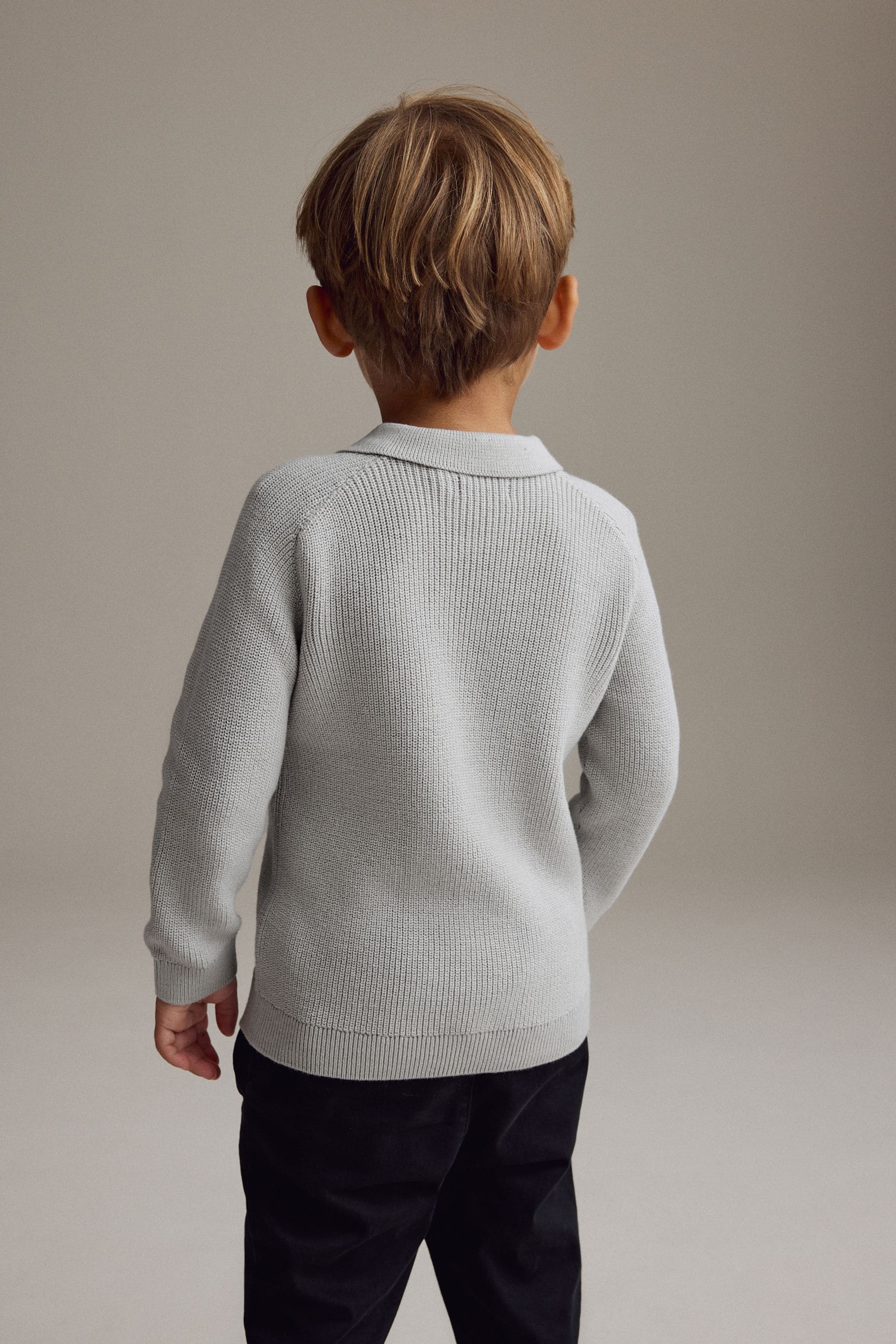 Light Grey Long Sleeve Quarter Zip Knitted Polo Shirt (3mths-7yrs)