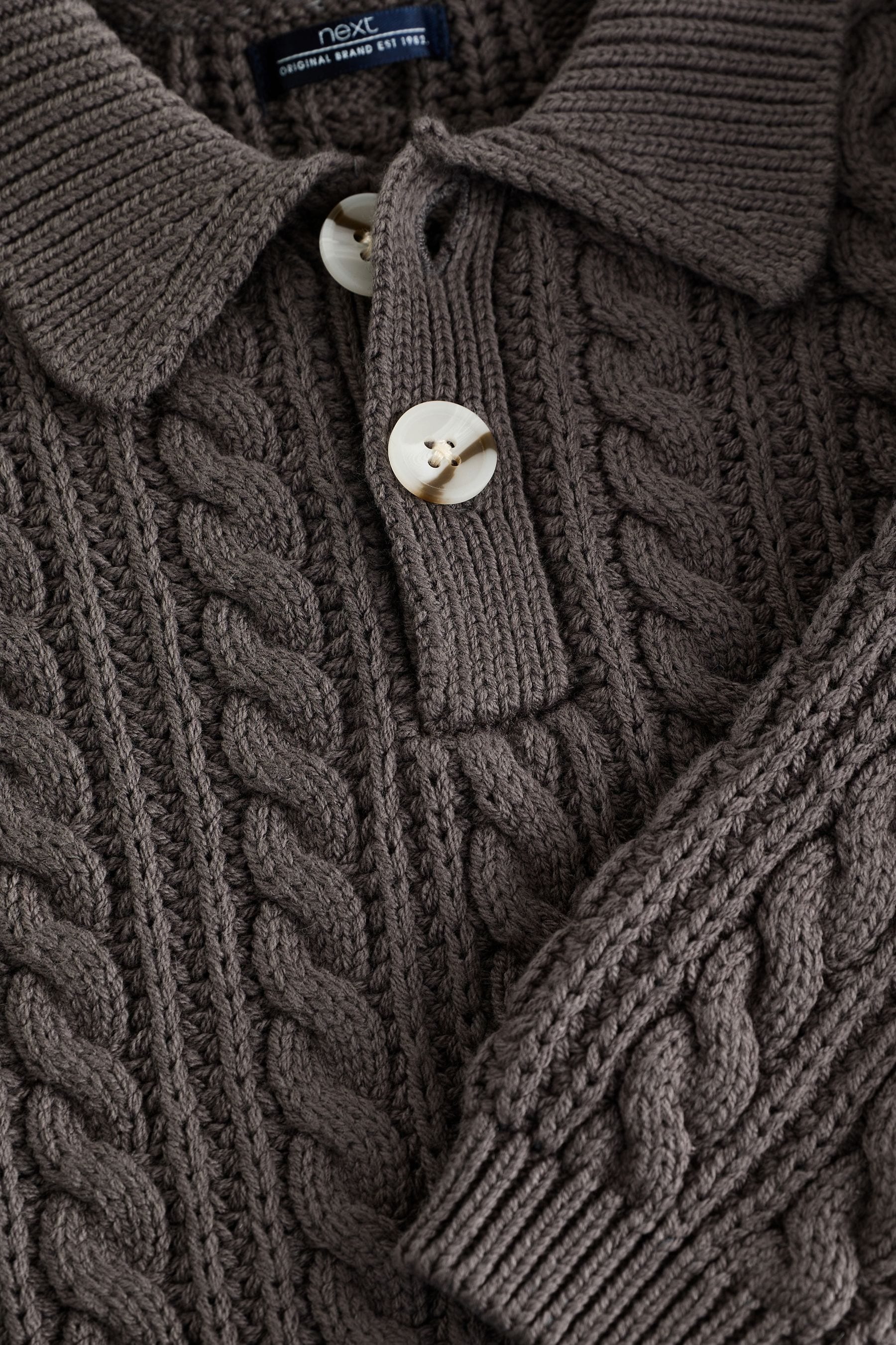 Grey Cable Knit Button Neck Jumper (3mths-7yrs)