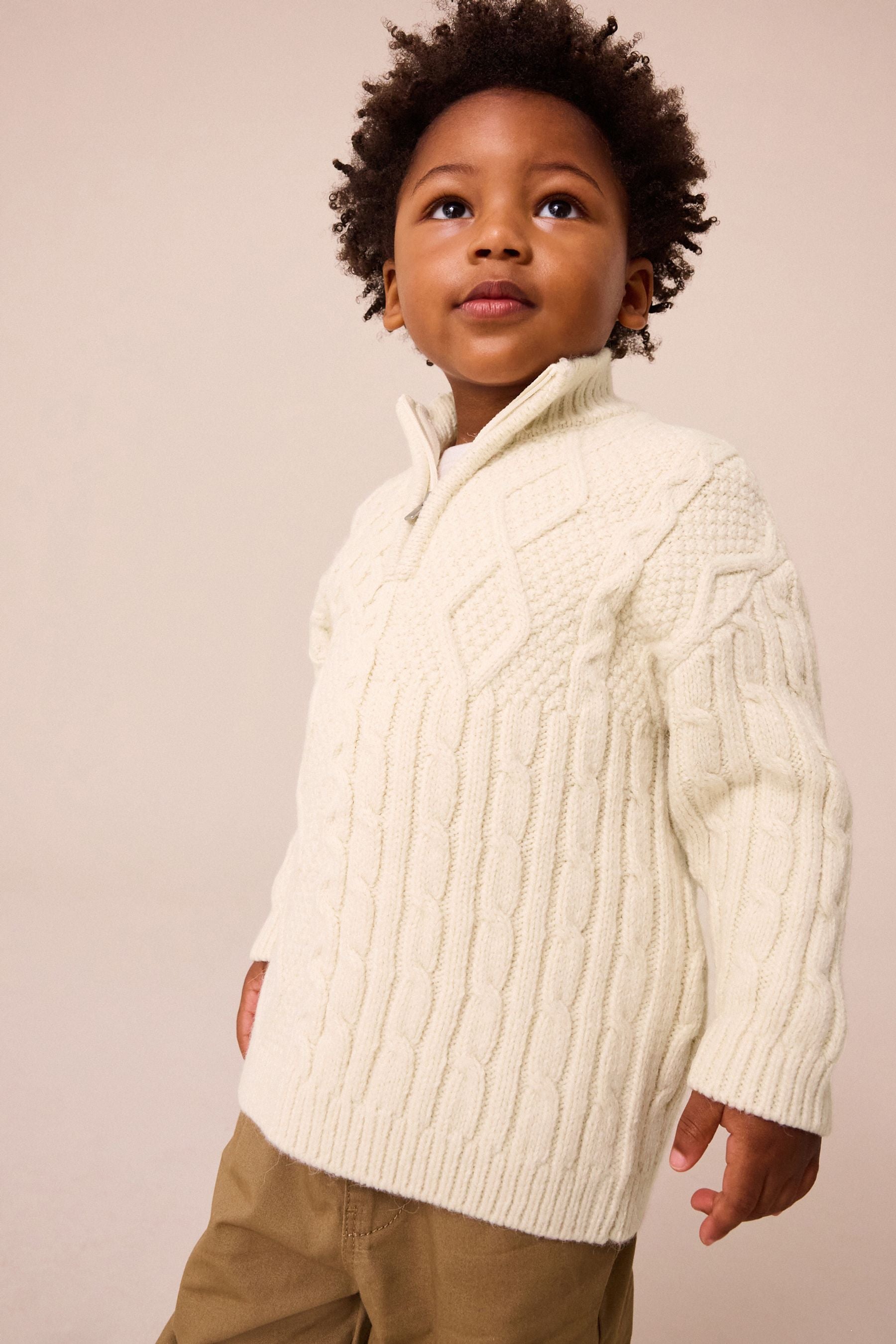 Ecru Cable Knit Zip Neck Jumper (3mths-7yrs)