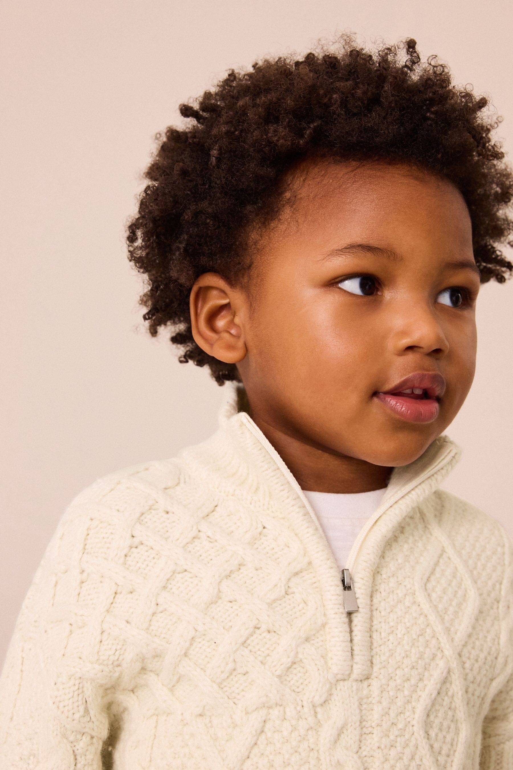 Ecru Cable Knit Zip Neck Jumper (3mths-7yrs)