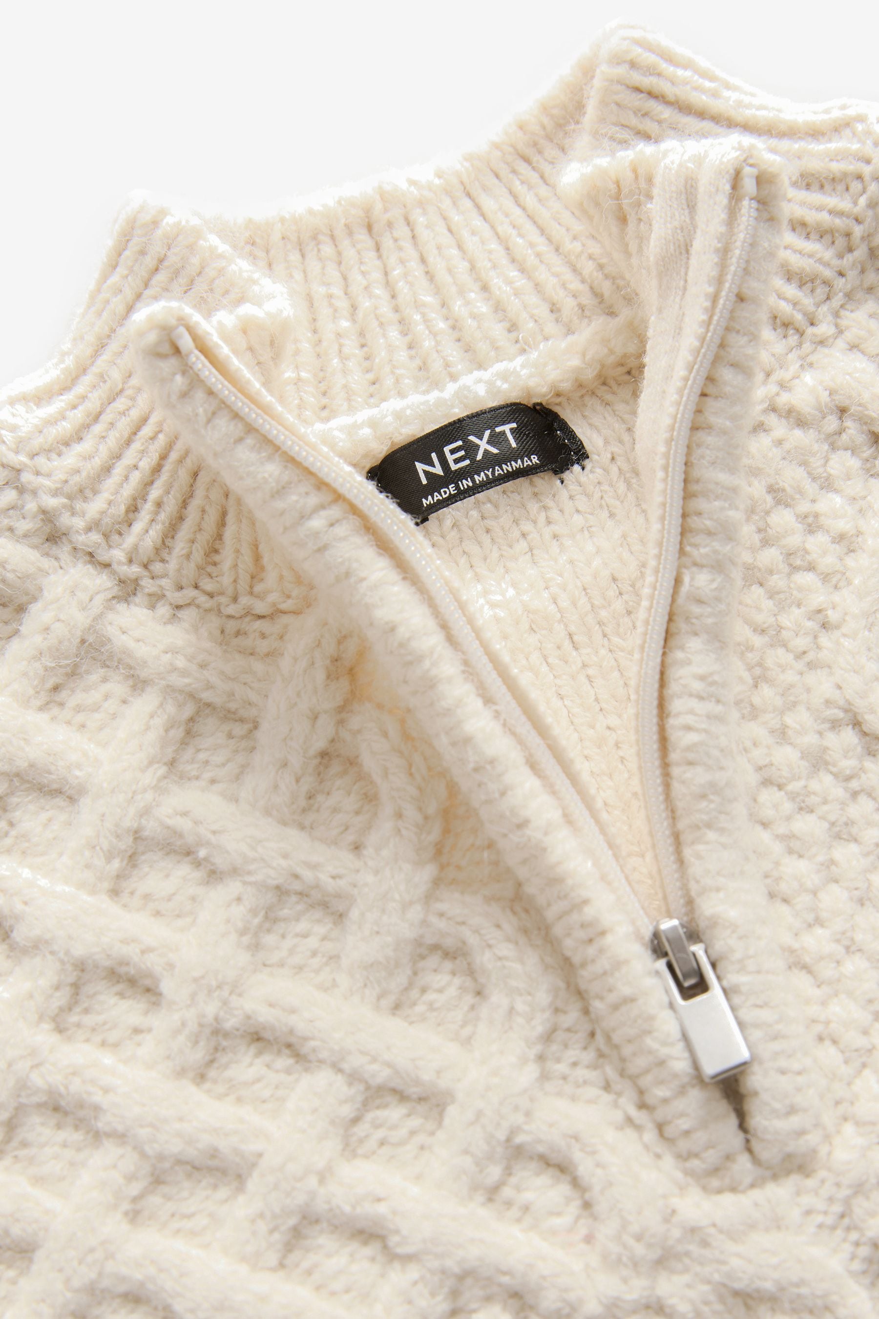 Ecru Cable Knit Zip Neck Jumper (3mths-7yrs)