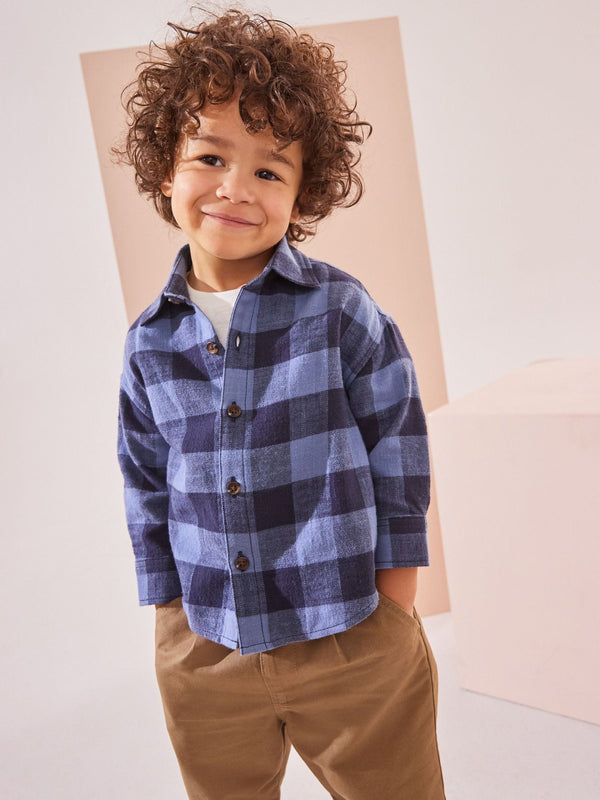 Blue/Navy Check Shirt Long Sleeve Check 100% Cotton Shirt (3mths-7yrs)