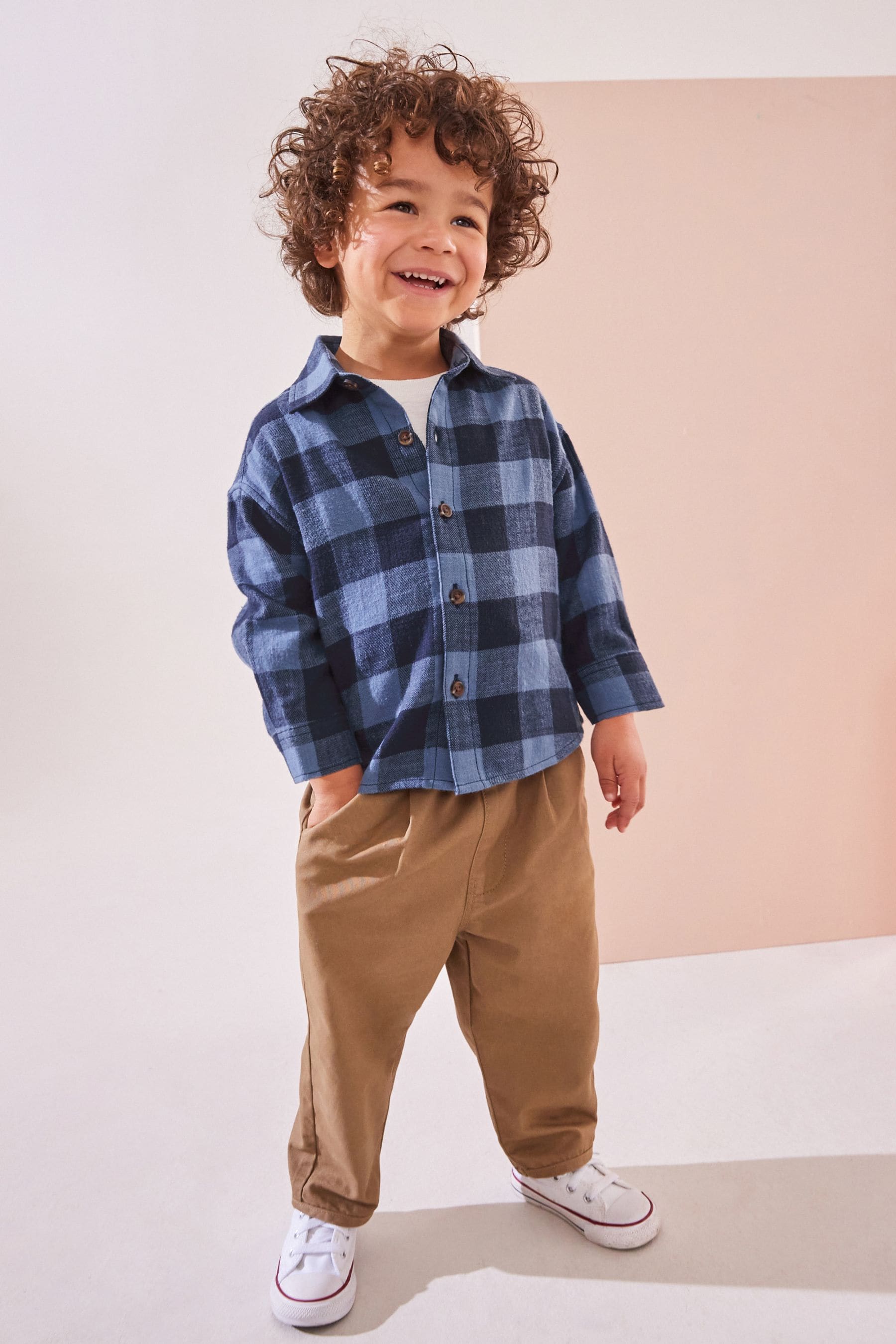 Blue/Navy Check Shirt Long Sleeve Check 100% Cotton Shirt (3mths-7yrs)