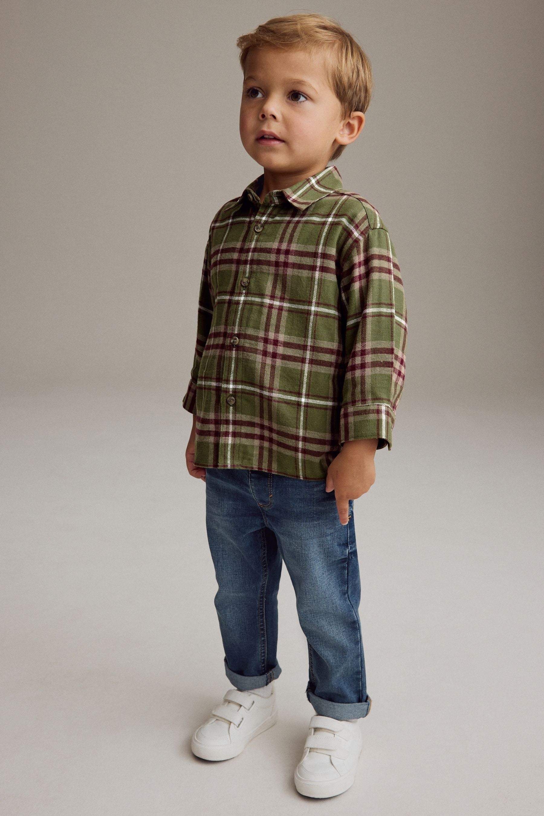 Green Check Long Sleeve Check 100% Cotton Shirt (3mths-7yrs)