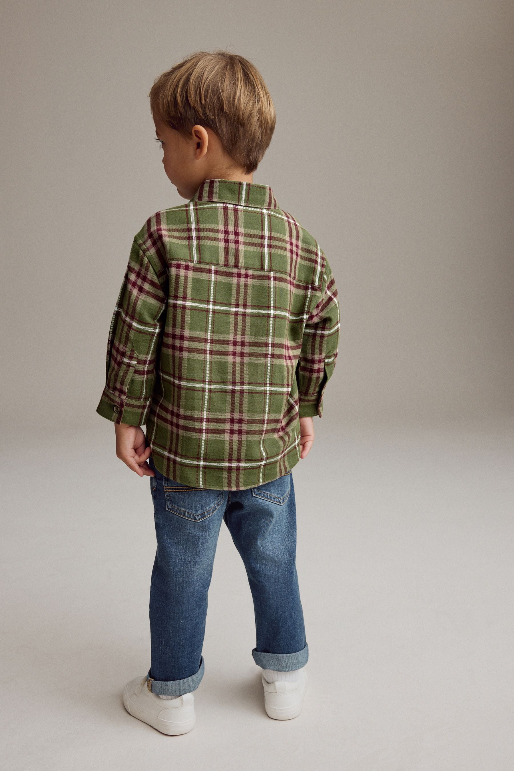 Green Check Long Sleeve Check 100% Cotton Shirt (3mths-7yrs)