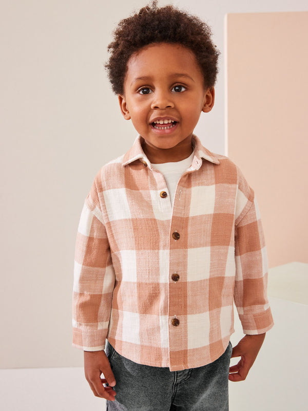 Rust Brown Long Sleeve Check 100% Cotton Shirt (3mths-7yrs)