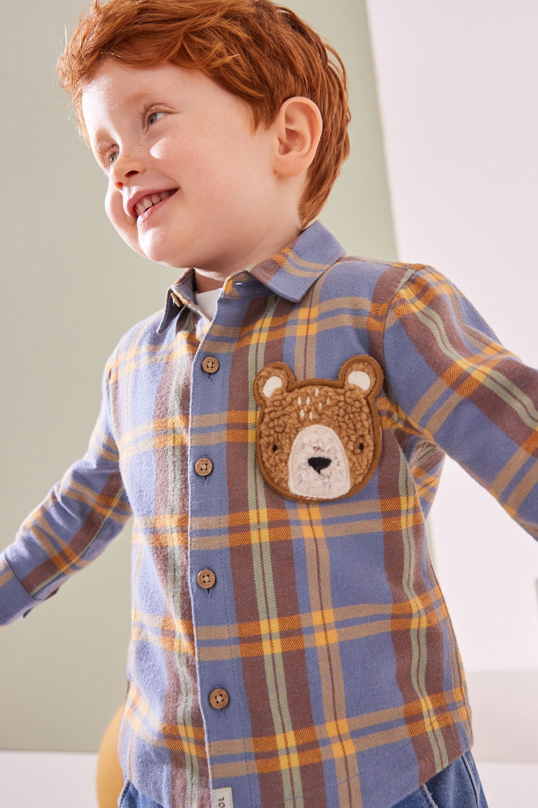 Blue/Yellow Character Pocket shirt Long Sleeve Check 100% Cotton Shirt (3mths-7yrs)