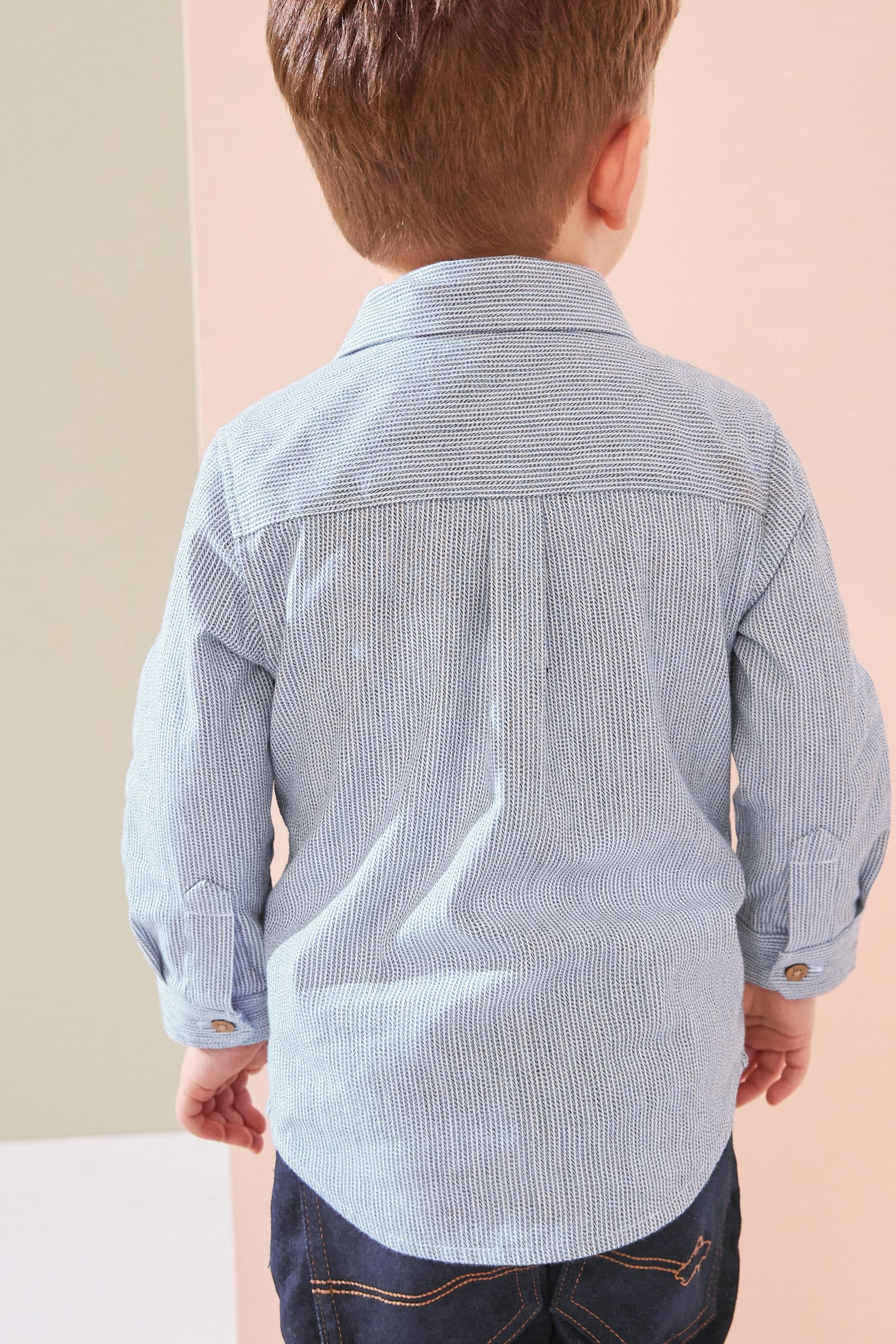 Grey Stripe Character Long Sleeve Oxford Shirt (3mths-7yrs)