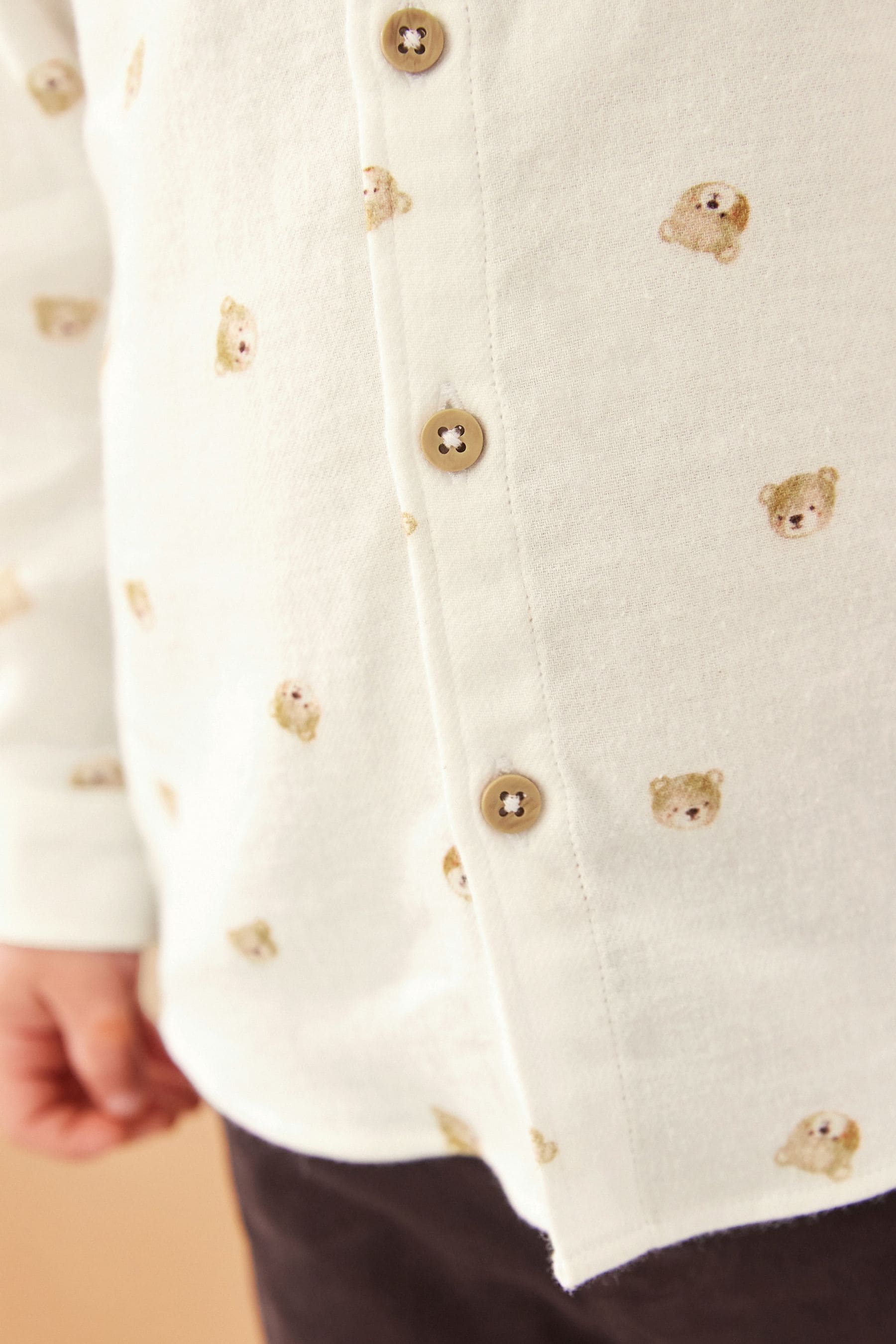 White Bear AOP 100% Cotton Long Sleeve Grandad Collar Printed Shirt (3mths-7yrs)