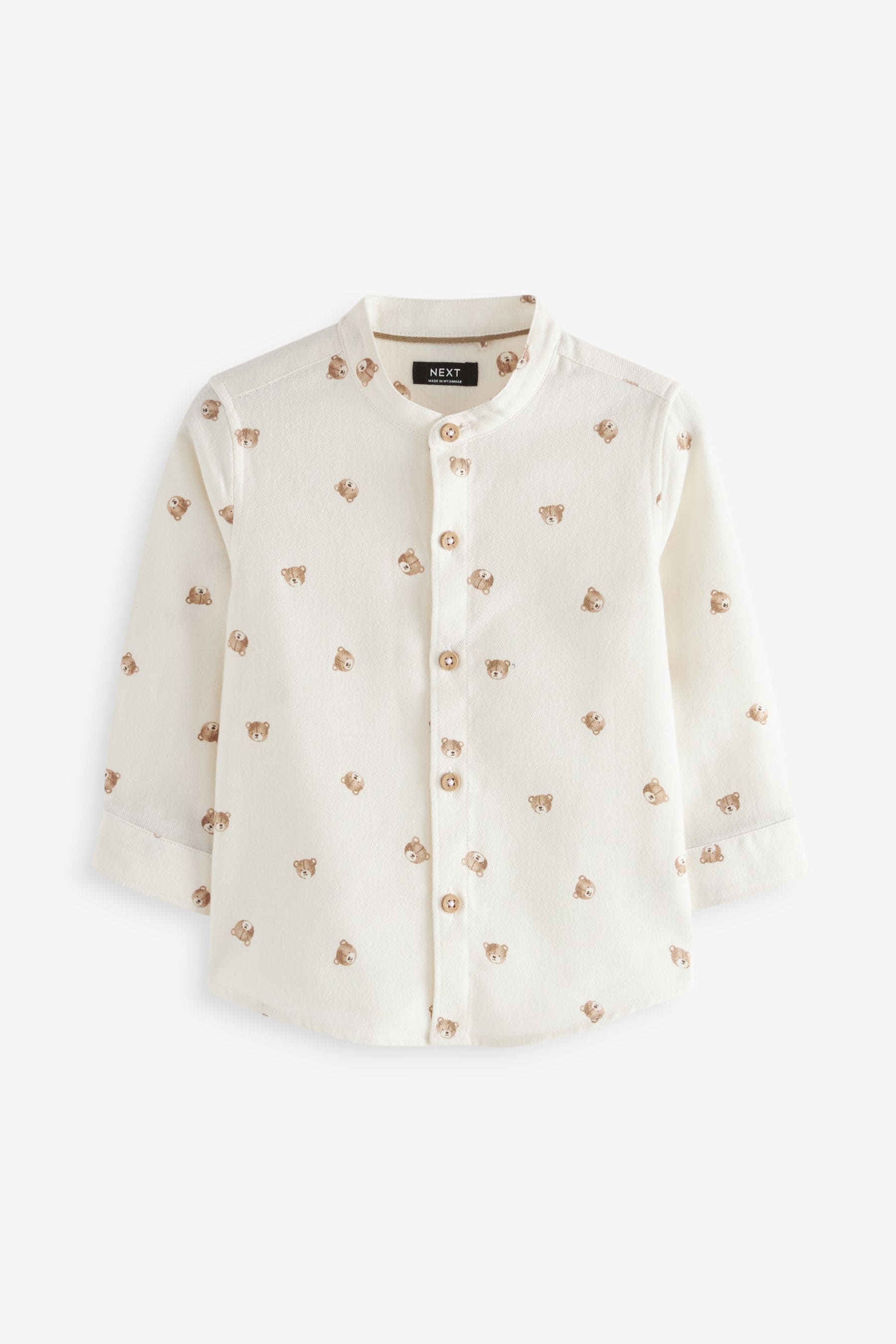 White Bear AOP 100% Cotton Long Sleeve Grandad Collar Printed Shirt (3mths-7yrs)