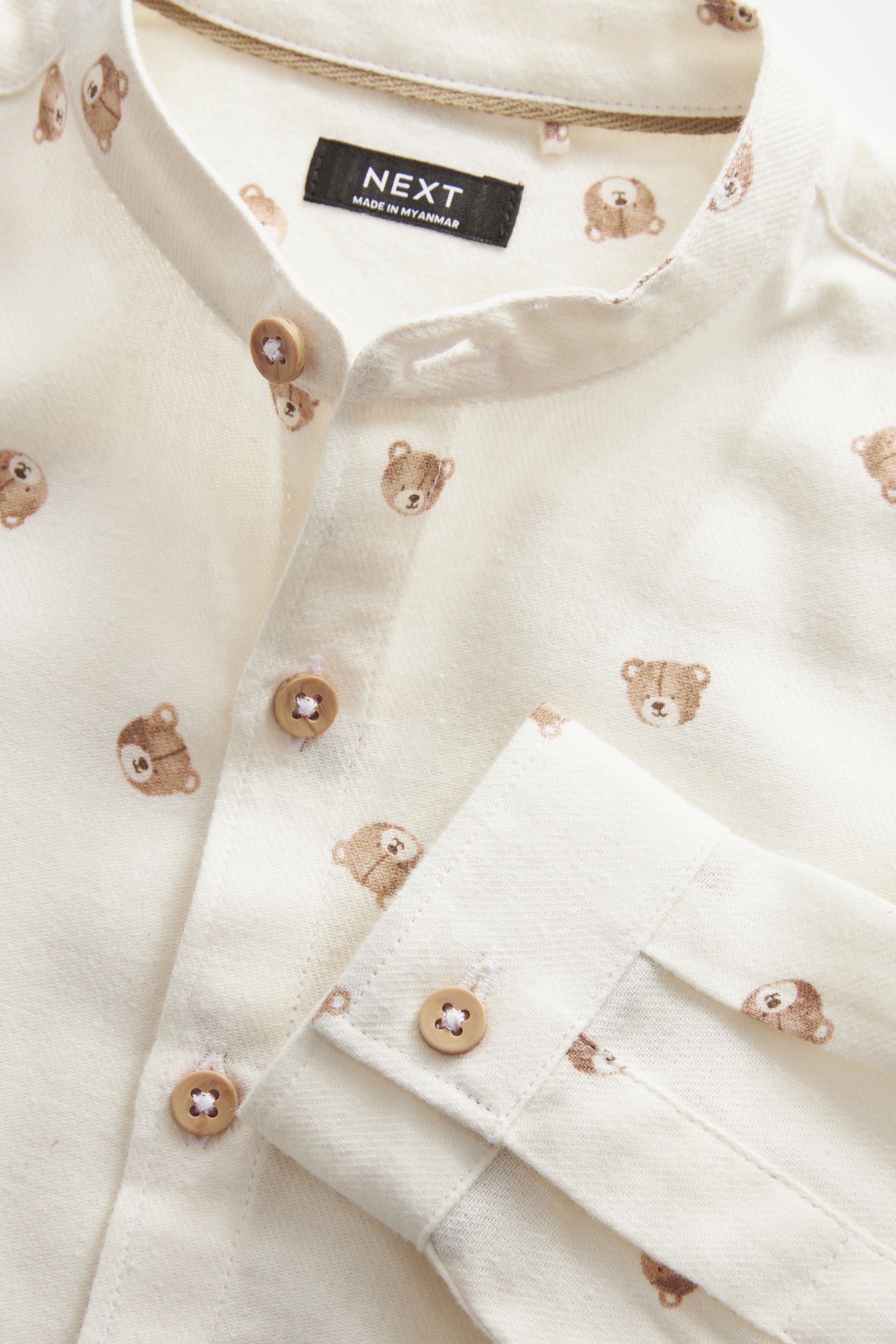 White Bear AOP 100% Cotton Long Sleeve Grandad Collar Printed Shirt (3mths-7yrs)