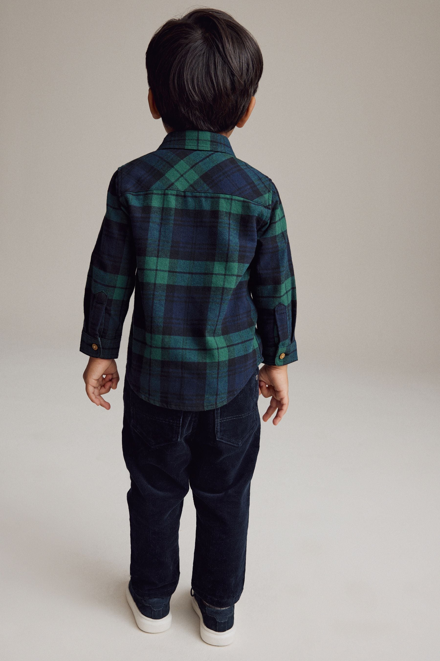 Green Tartan Check Plain Long Sleeve Check 100% Cotton Shirt (3mths-7yrs)