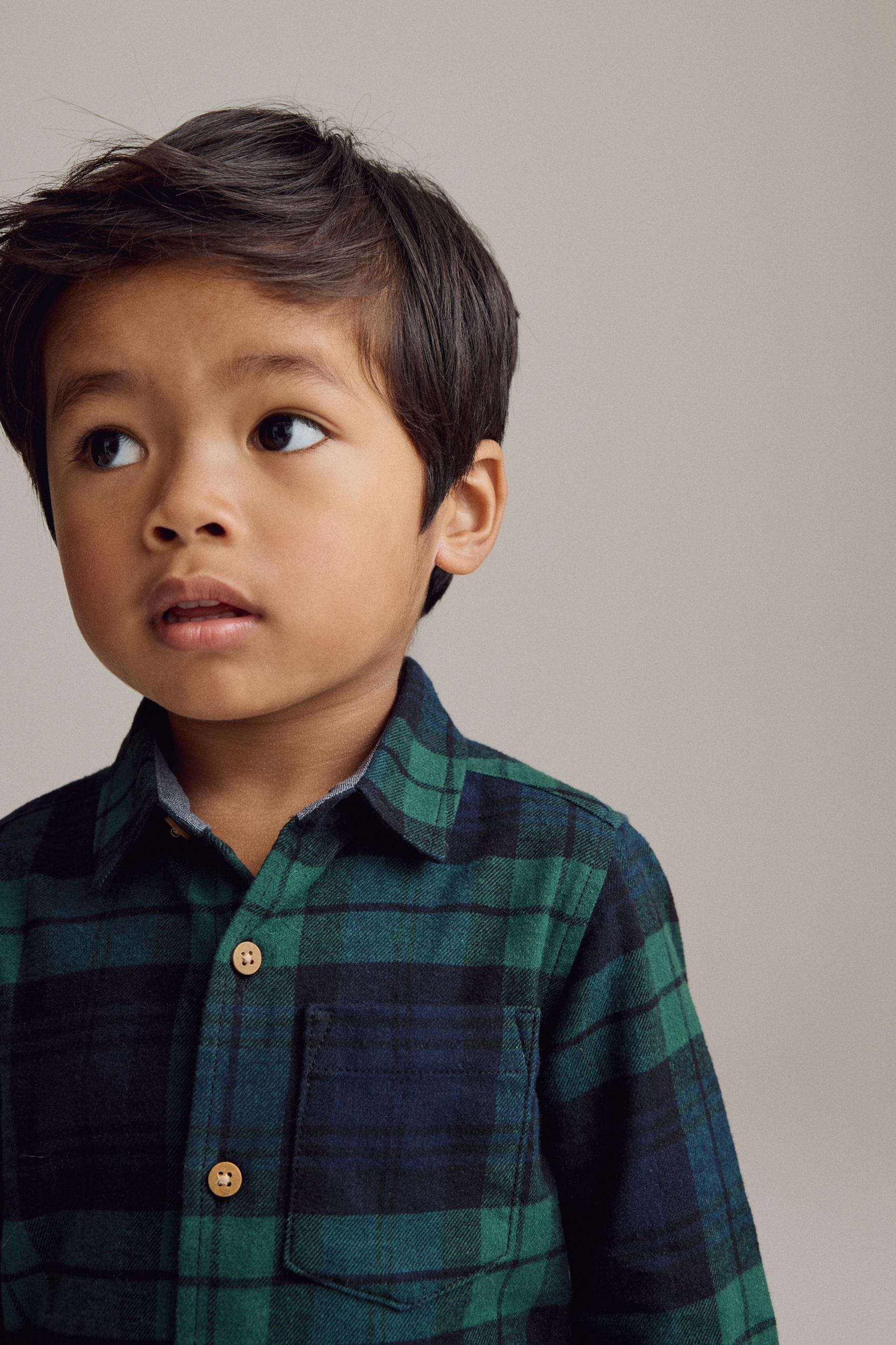 Green Tartan Check Plain Long Sleeve Check 100% Cotton Shirt (3mths-7yrs)