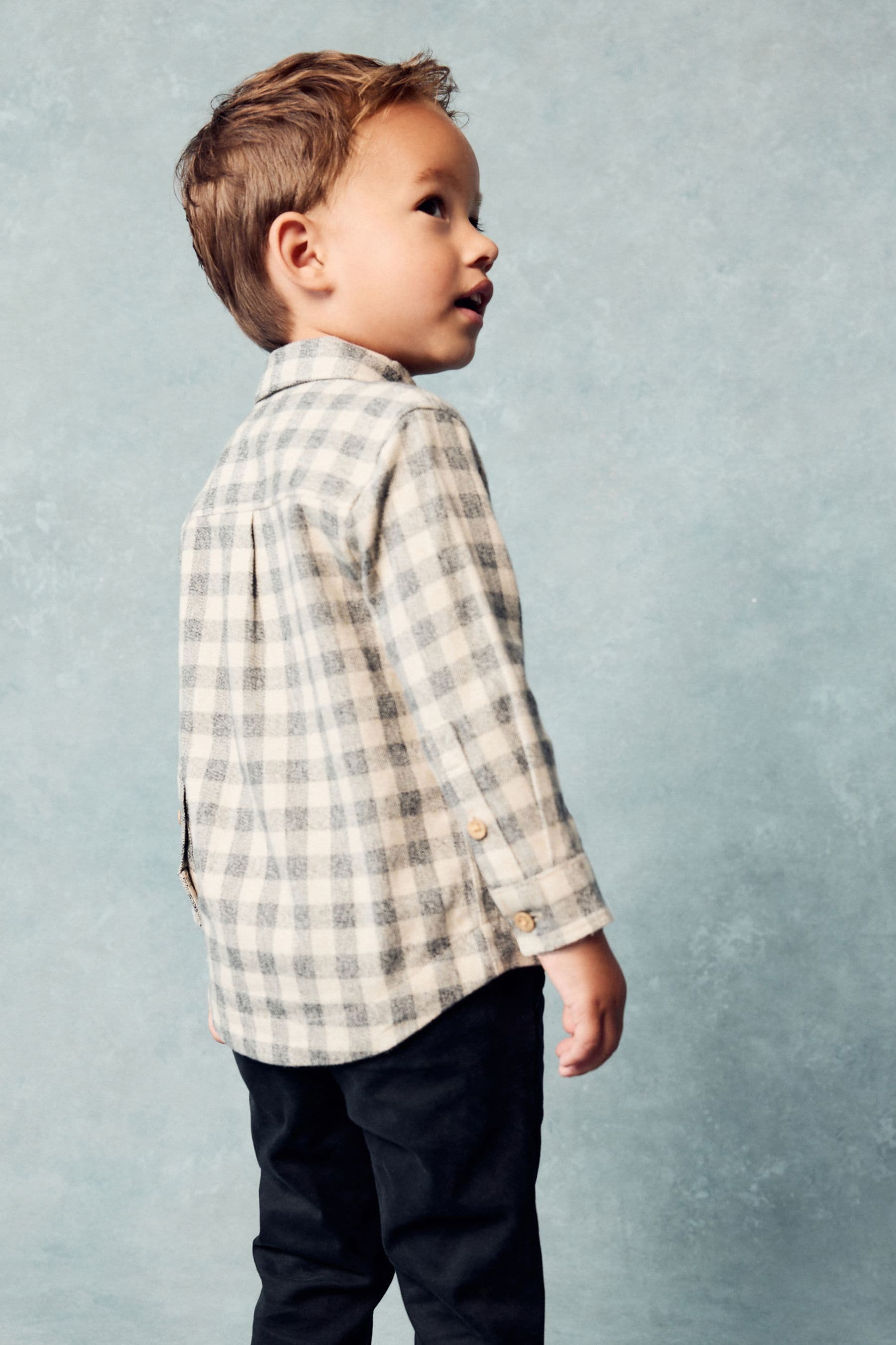 Neutral/Grey Scandi Check Character Long Sleeve Check 100% Cotton Shirt (3mths-7yrs)