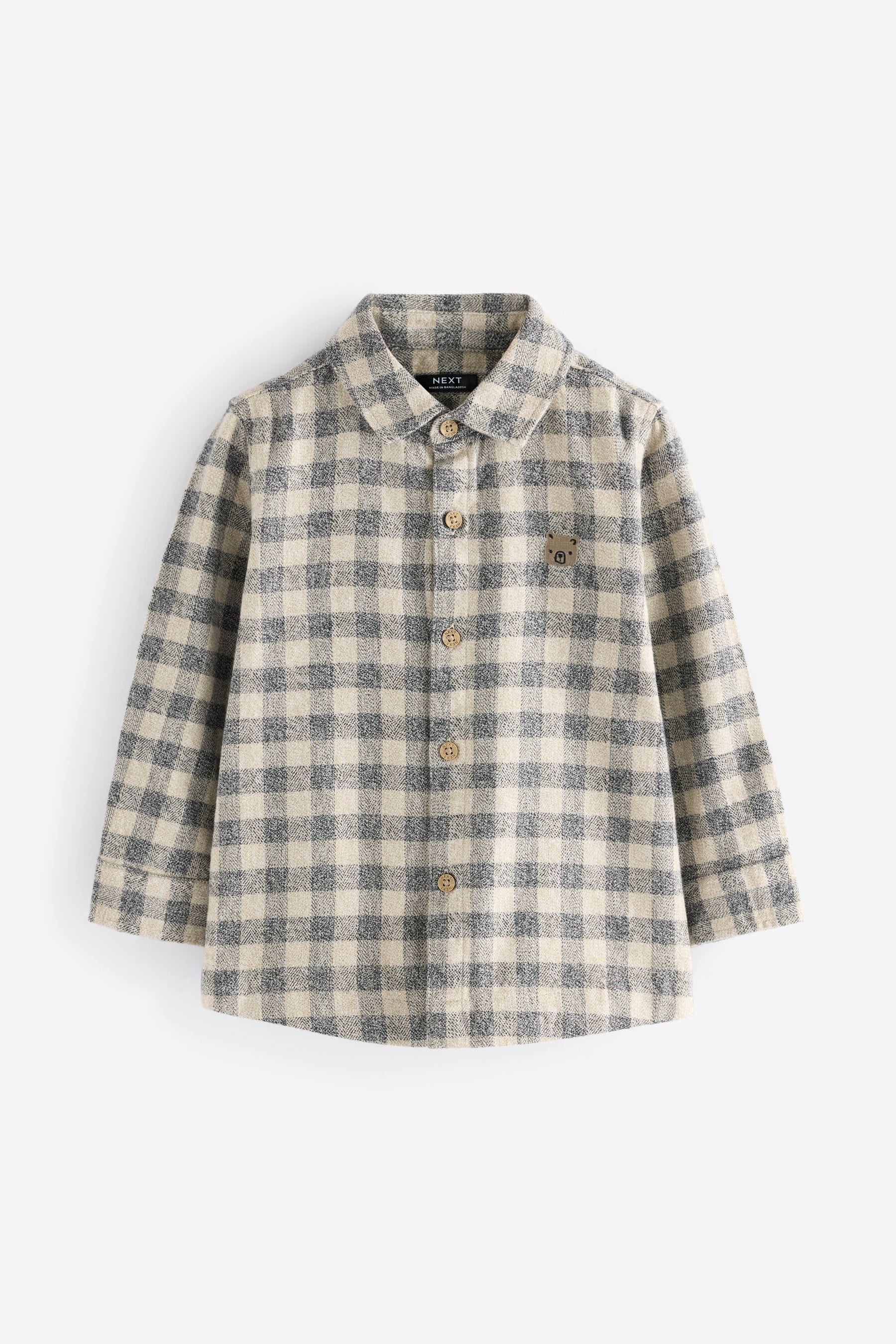 Neutral/Grey Scandi Check Character Long Sleeve Check 100% Cotton Shirt (3mths-7yrs)