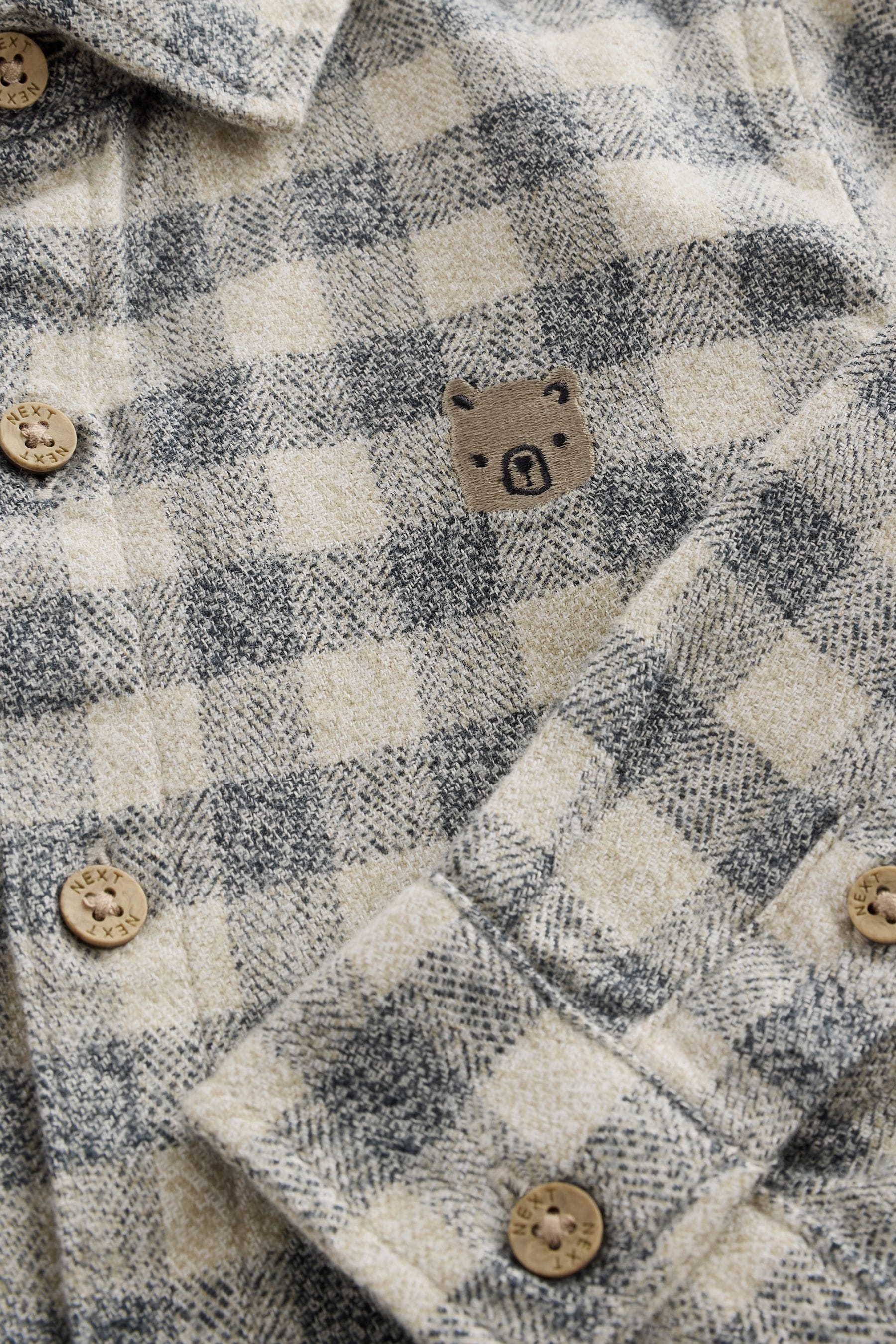 Neutral/Grey Scandi Check Character Long Sleeve Check 100% Cotton Shirt (3mths-7yrs)