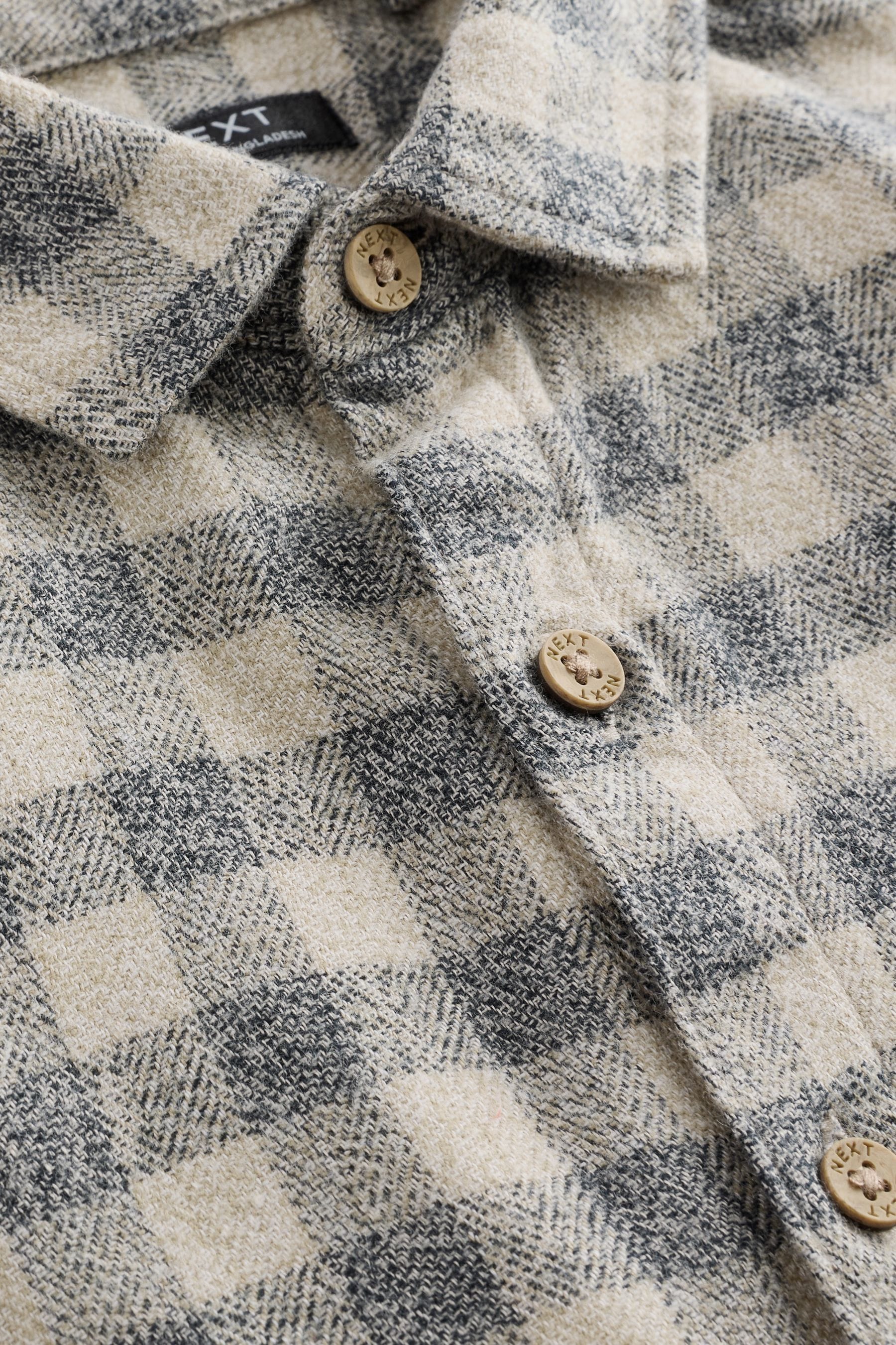 Neutral/Grey Scandi Check Character Long Sleeve Check 100% Cotton Shirt (3mths-7yrs)