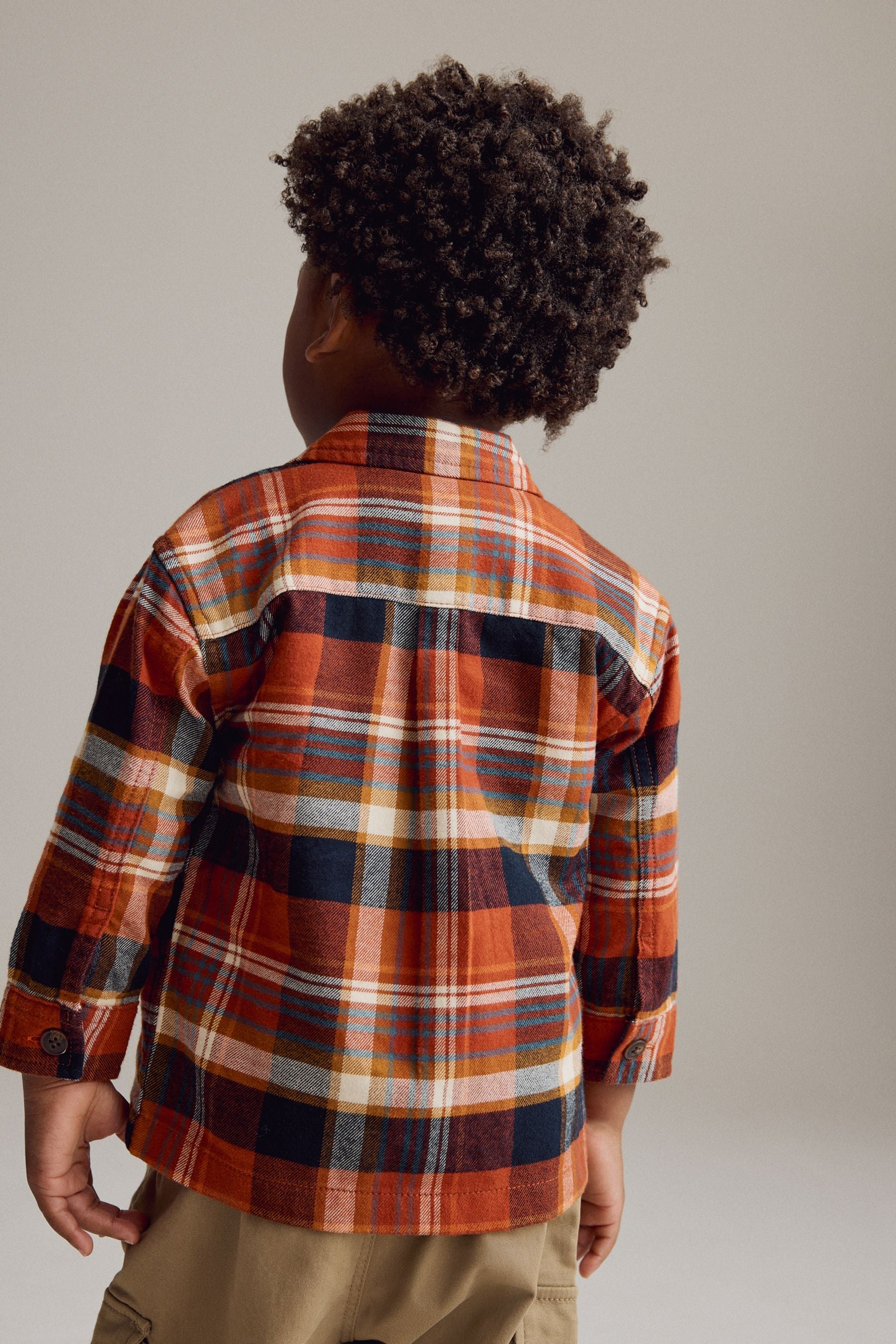 Orange Check Long Sleeve Check 100% Cotton Shirt (3mths-7yrs)