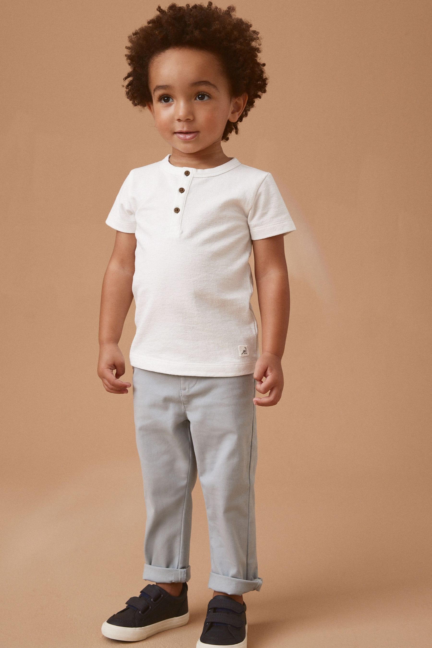 White Short Sleeve Henley Neck T-Shirt (3mths-7yrs)