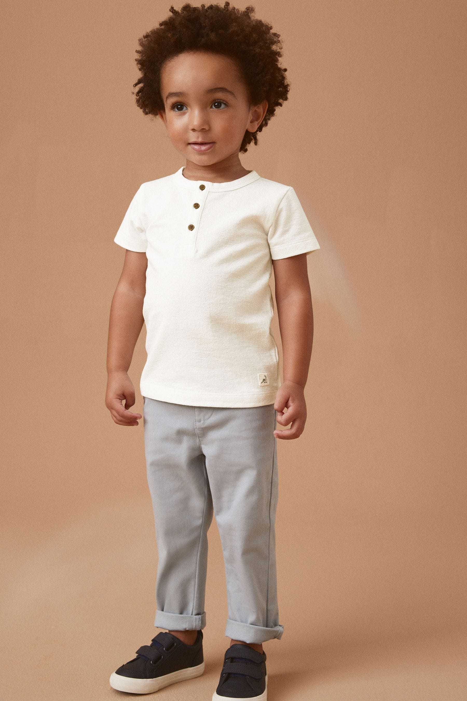 White Short Sleeve Henley Neck T-Shirt (3mths-7yrs)