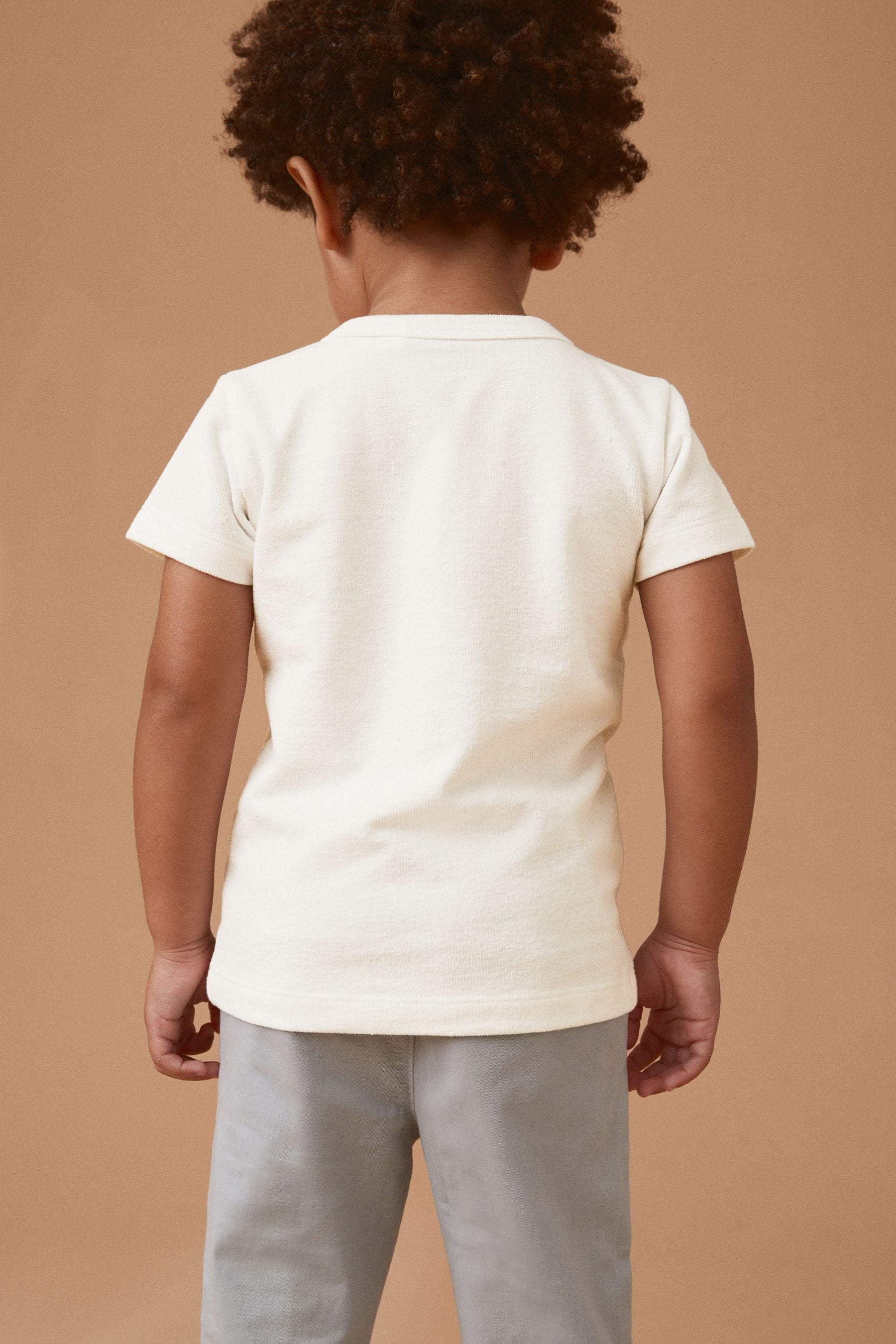 White Short Sleeve Henley Neck T-Shirt (3mths-7yrs)