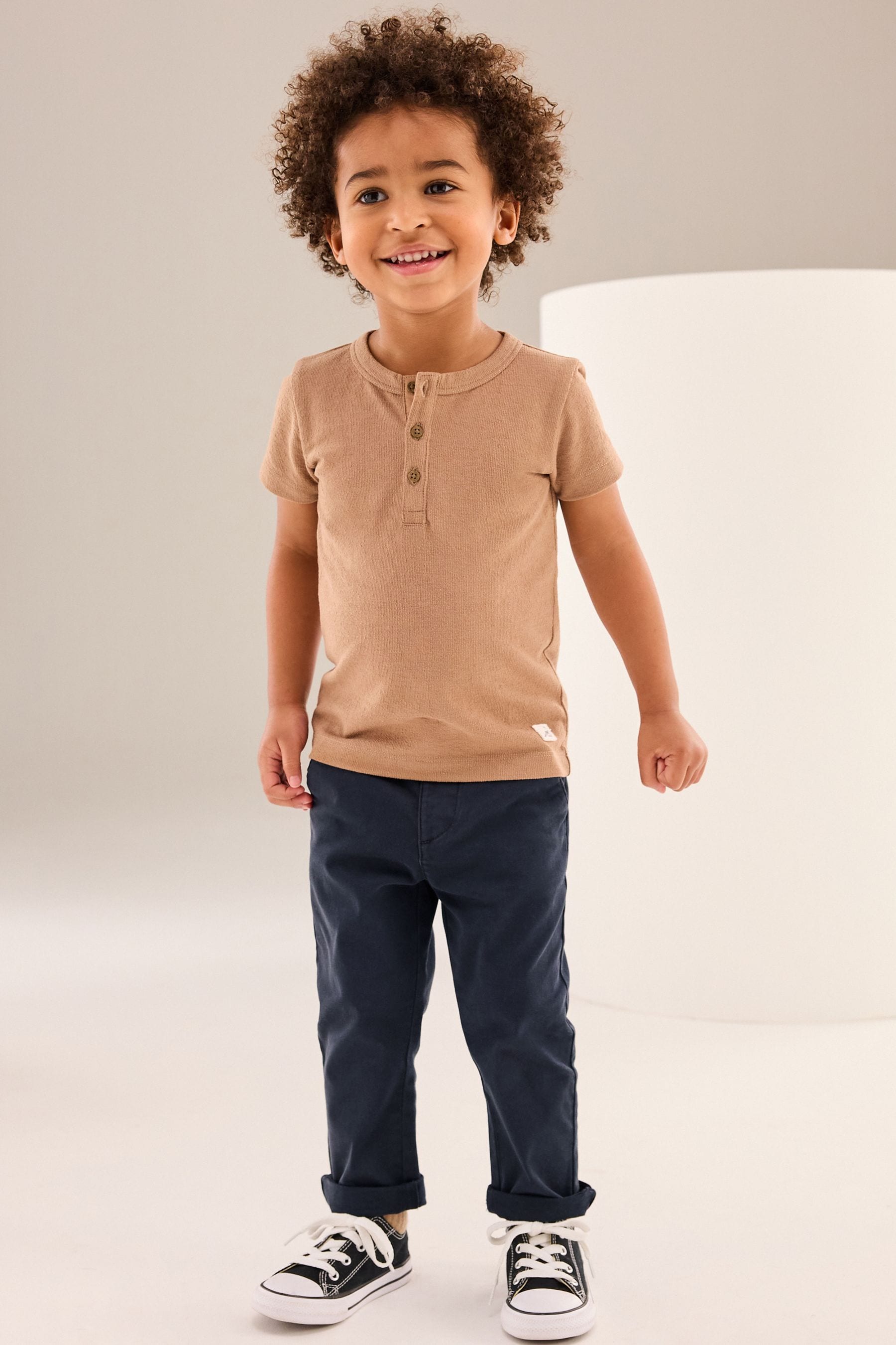 Tan Brown Short Sleeve Henley Neck T-Shirt (3mths-7yrs)