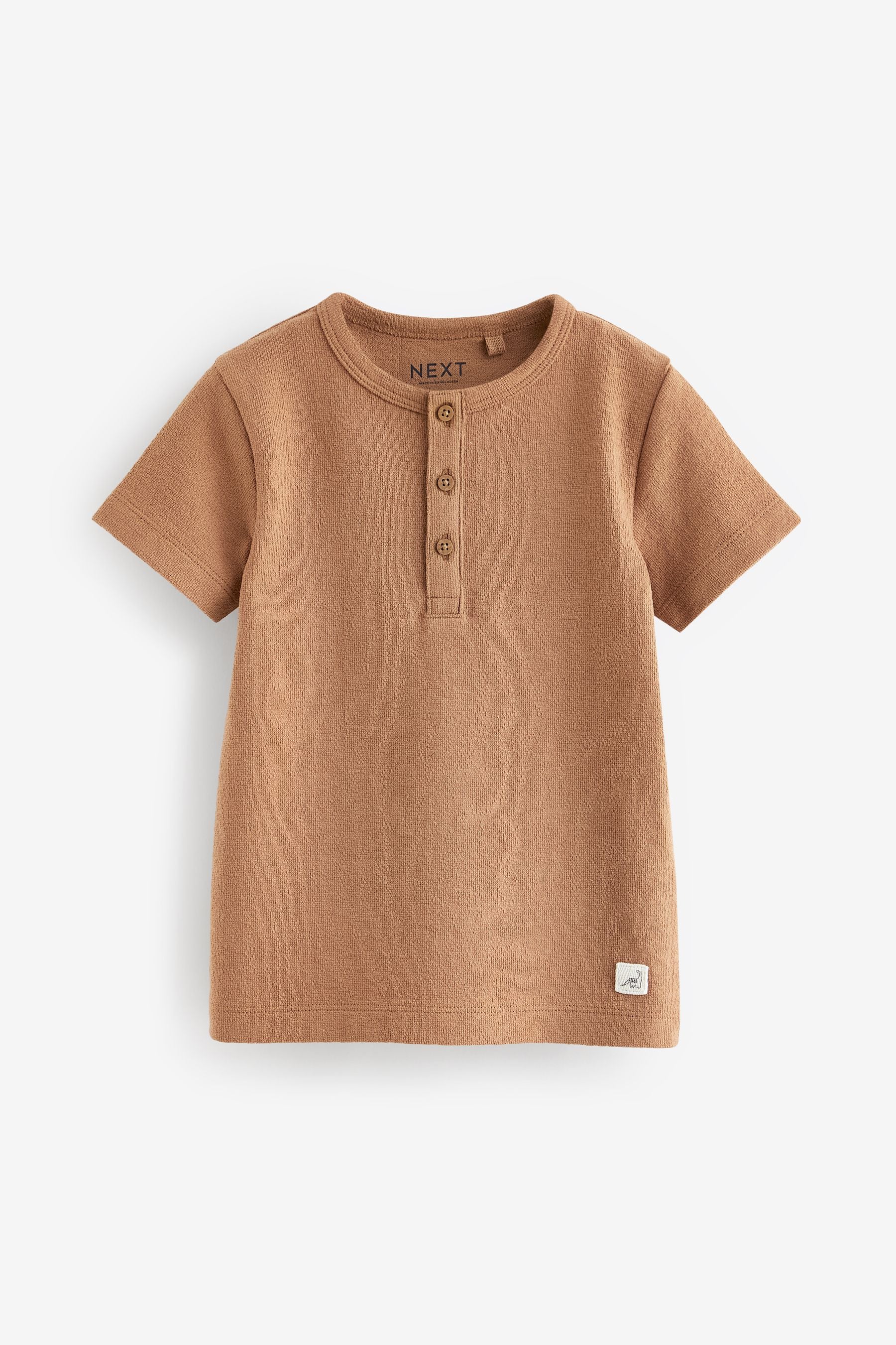 Tan Brown Short Sleeve Henley Neck T-Shirt (3mths-7yrs)