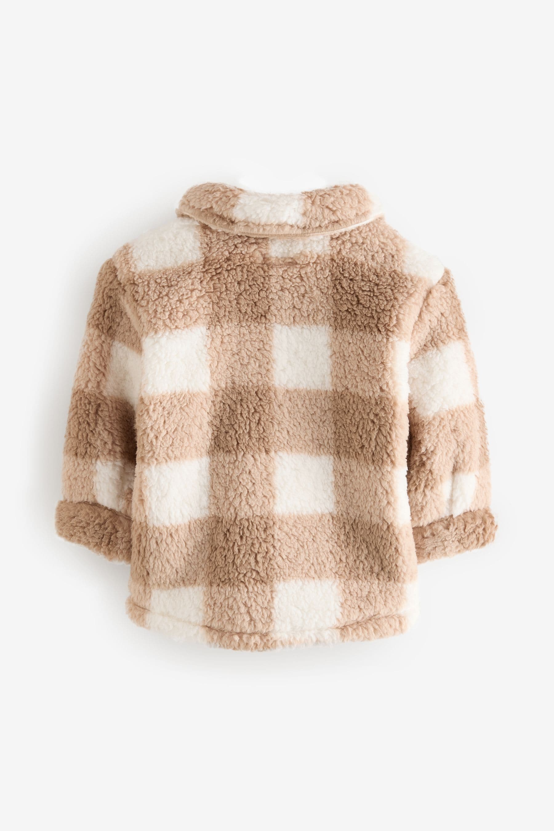 Tan Brown Checkerboard Borg Fleece Shacket (3mths-7yrs)