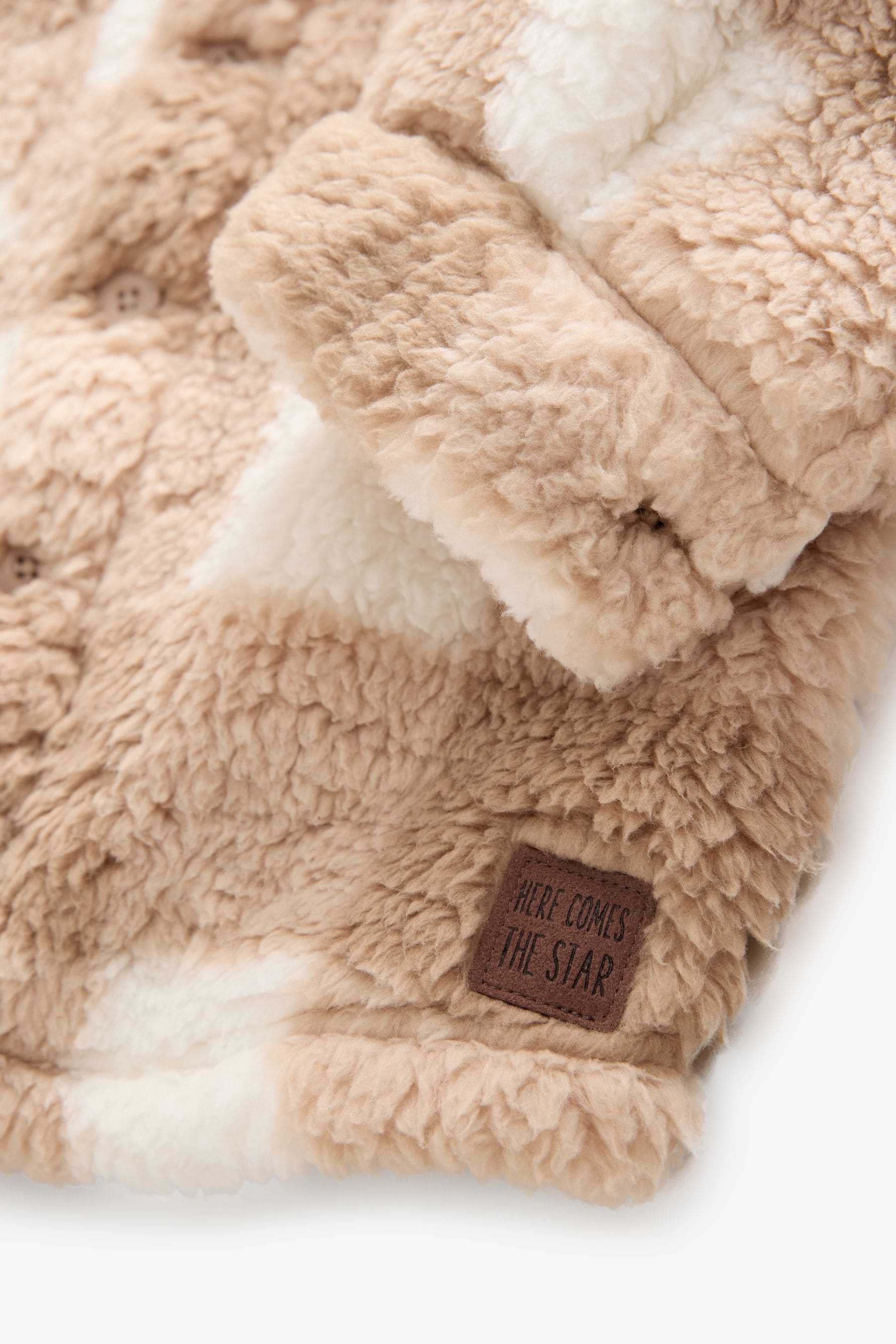 Tan Brown Checkerboard Borg Fleece Shacket (3mths-7yrs)