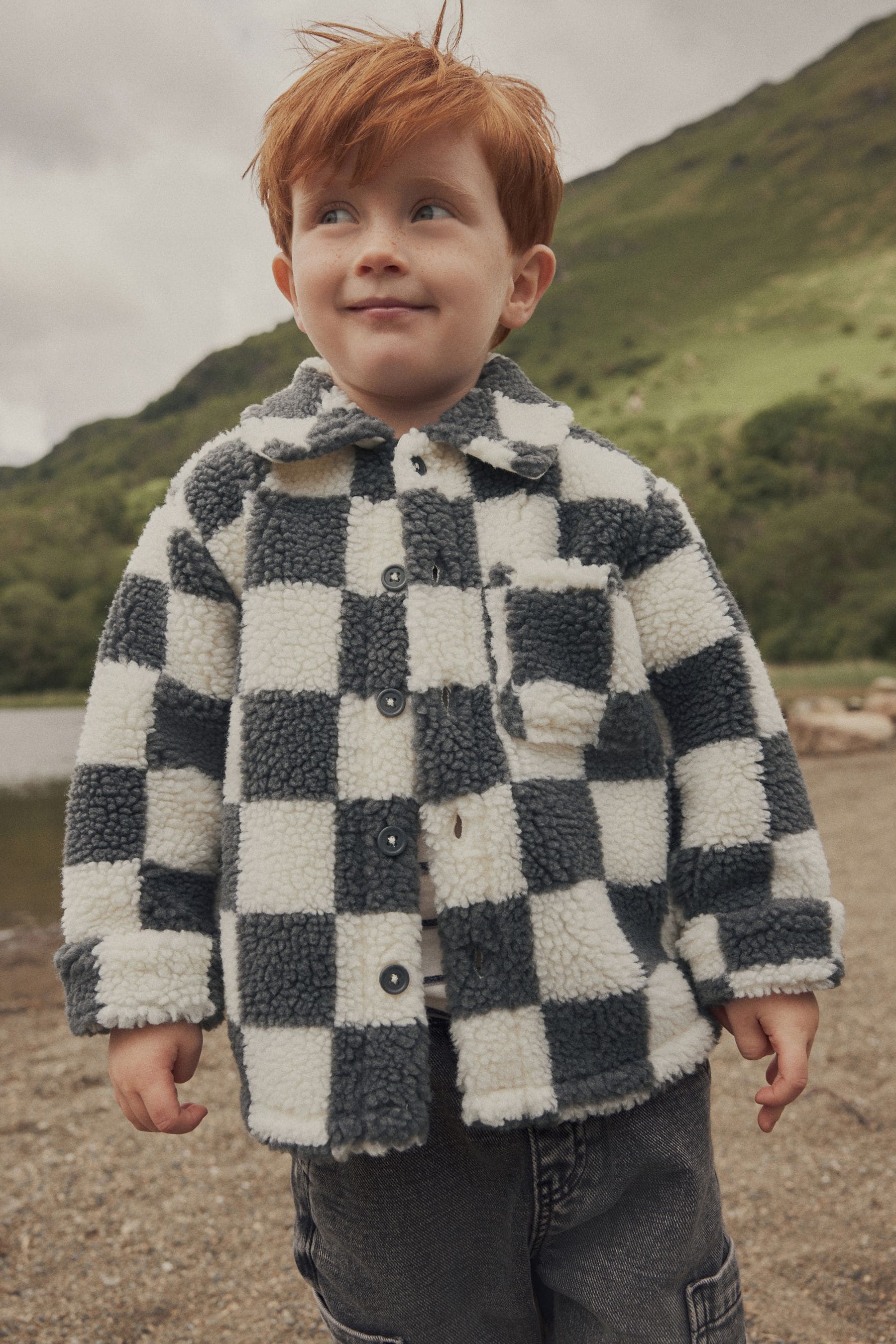 Grey Checkerboard Borg Fleece Shacket (3mths-7yrs)