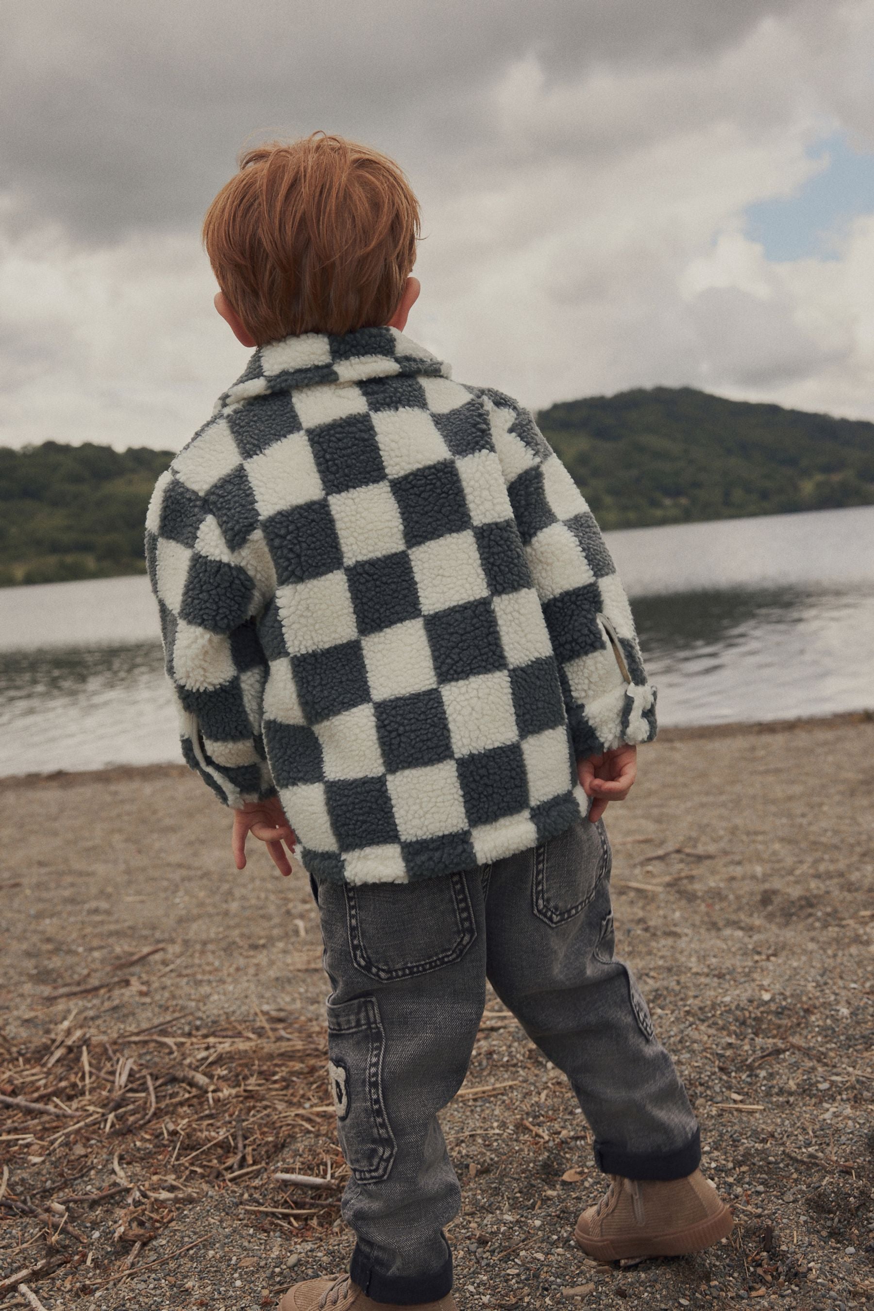 Grey Checkerboard Borg Fleece Shacket (3mths-7yrs)