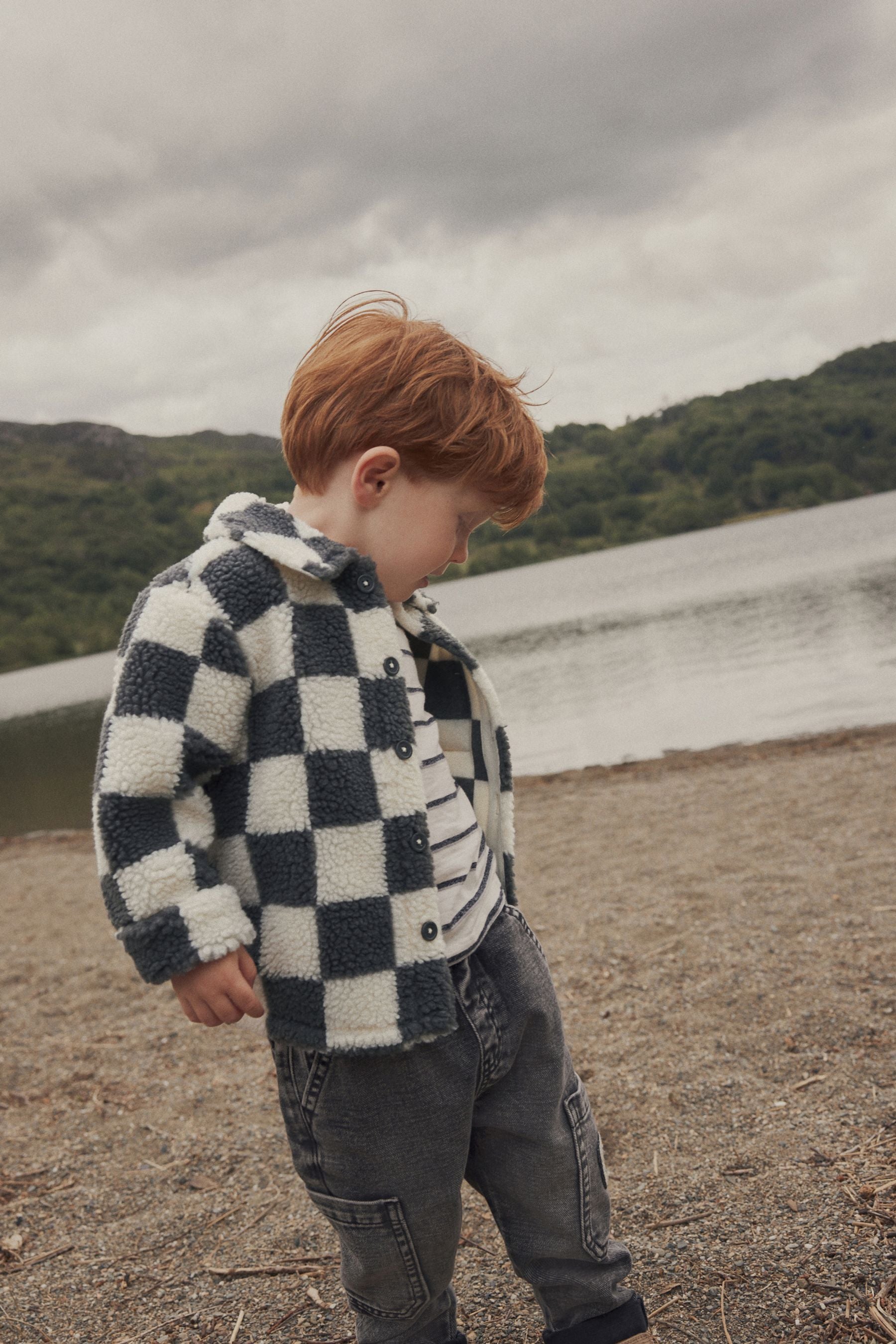 Grey Checkerboard Borg Fleece Shacket (3mths-7yrs)