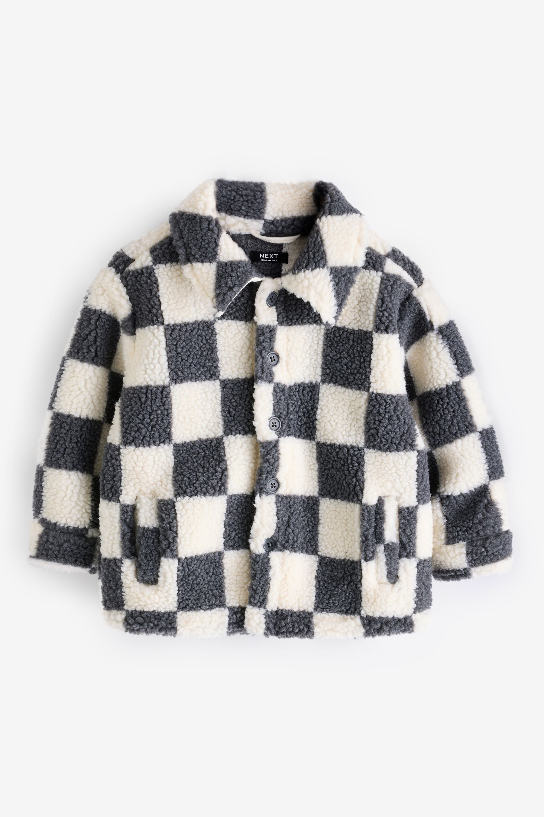 Grey Checkerboard Borg Fleece Shacket (3mths-7yrs)