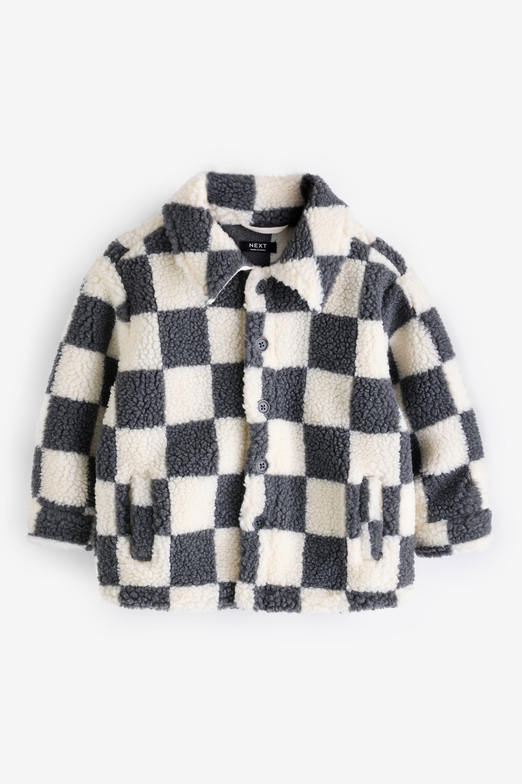 Grey Checkerboard Borg Fleece Shacket (3mths-7yrs)