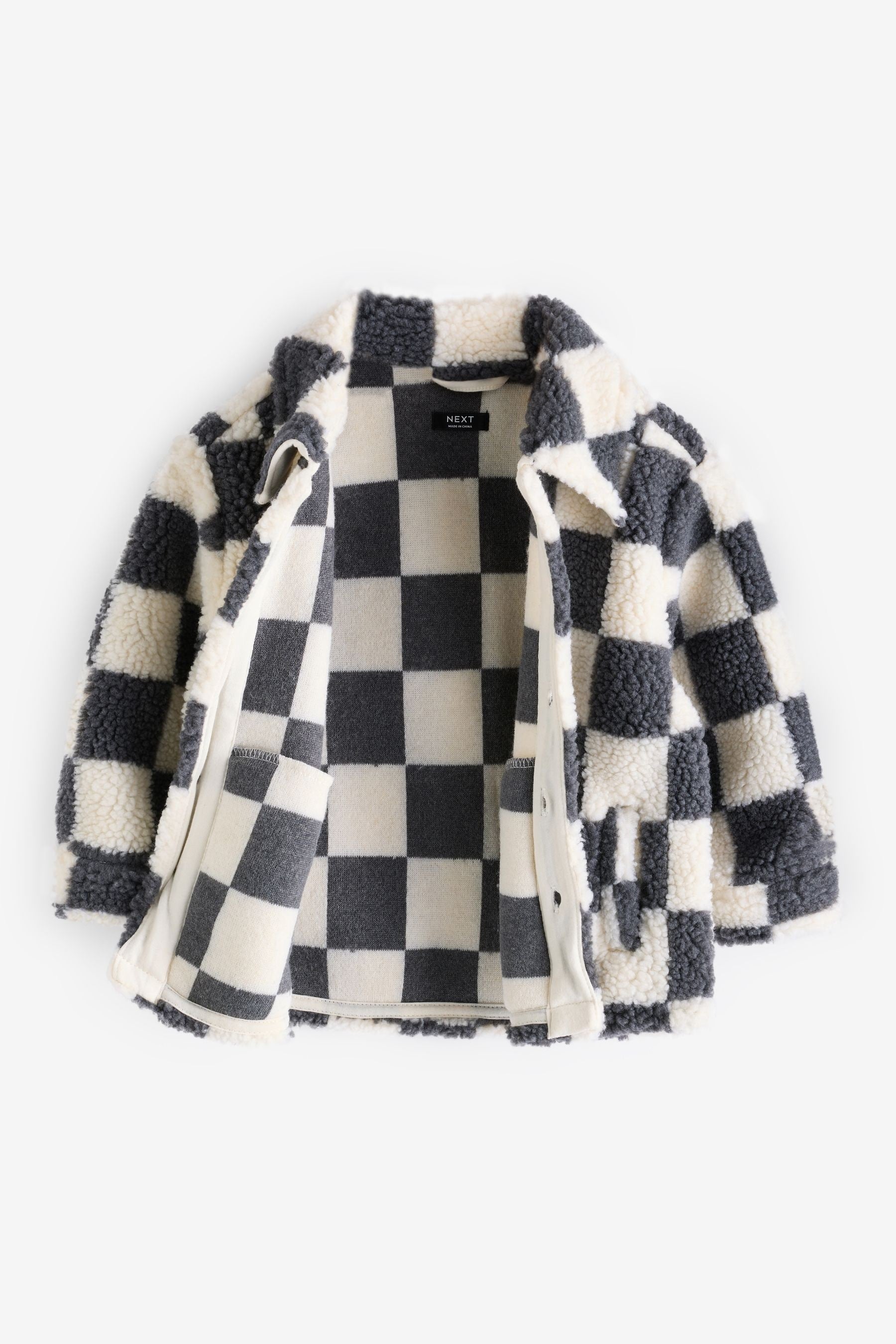 Grey Checkerboard Borg Fleece Shacket (3mths-7yrs)