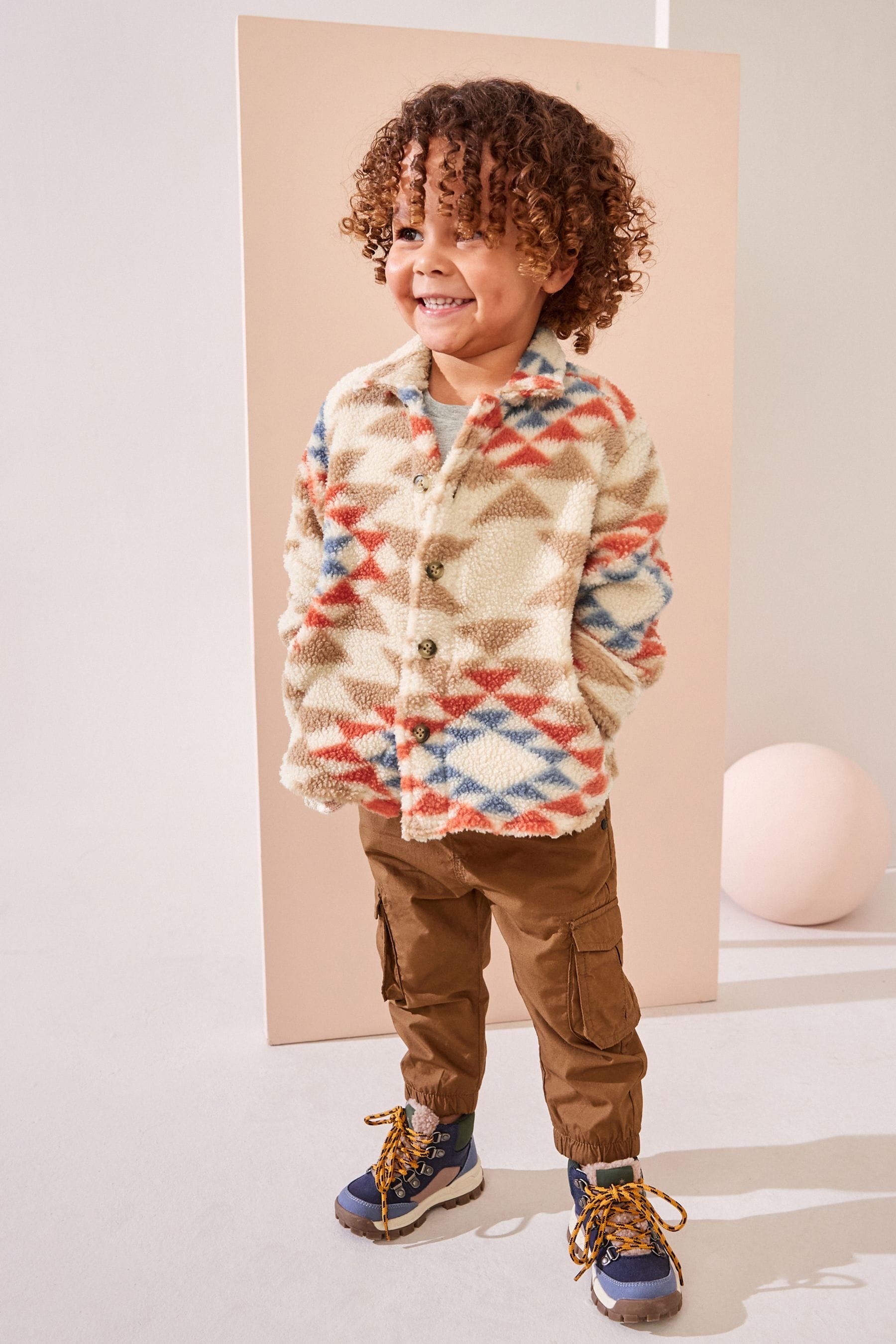 Neutral Pattern Borg Fleece Shacket (3mths-7yrs)