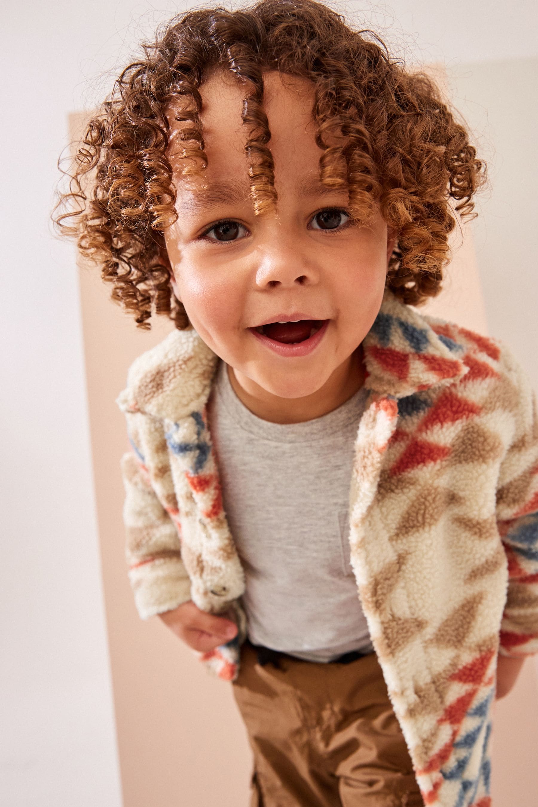 Neutral Pattern Borg Fleece Shacket (3mths-7yrs)