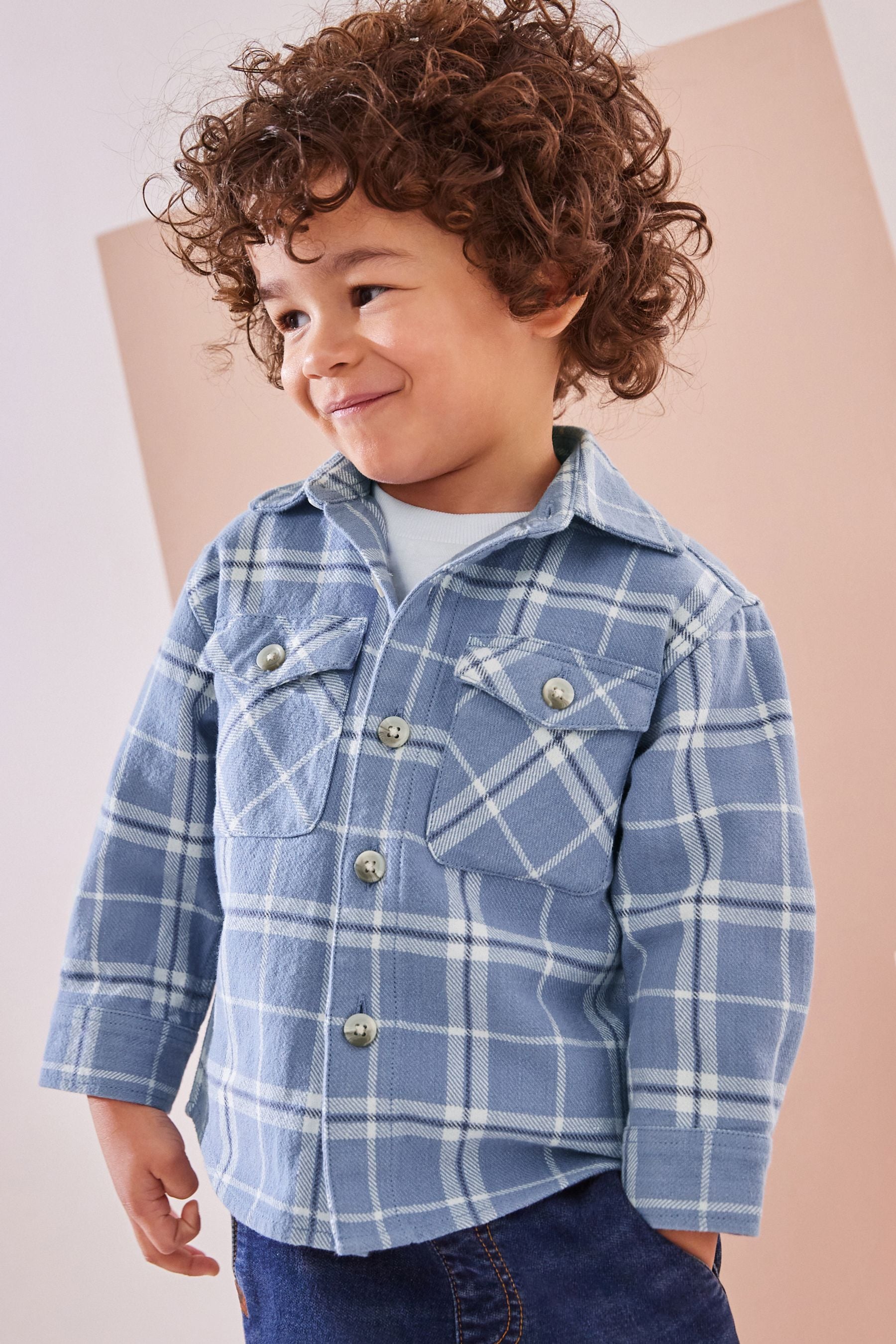 Light Blue 100% Cotton Long Sleeve Check Shirt and T-Shirt Set (3mths-7yrs)