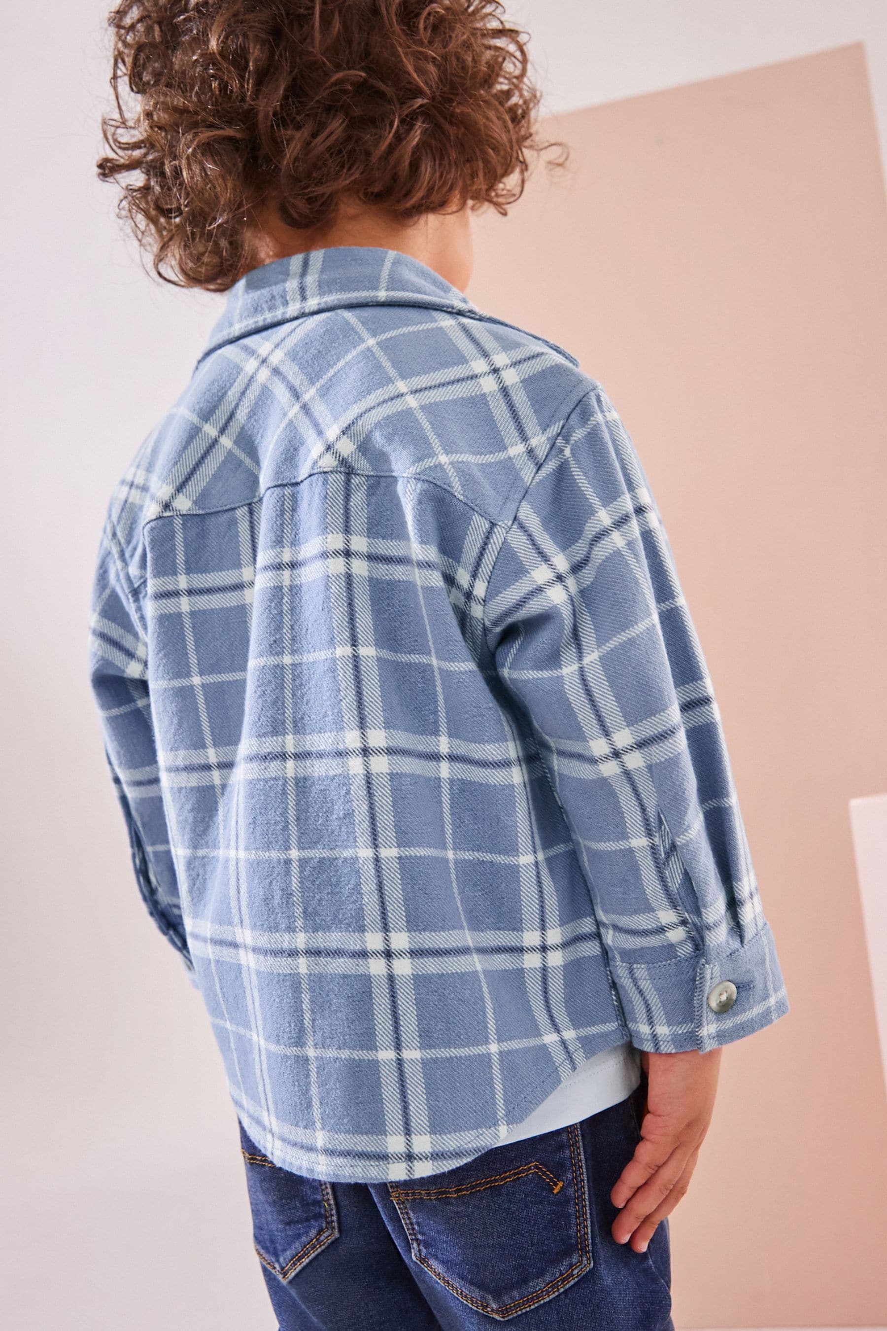 Light Blue 100% Cotton Long Sleeve Check Shirt and T-Shirt Set (3mths-7yrs)