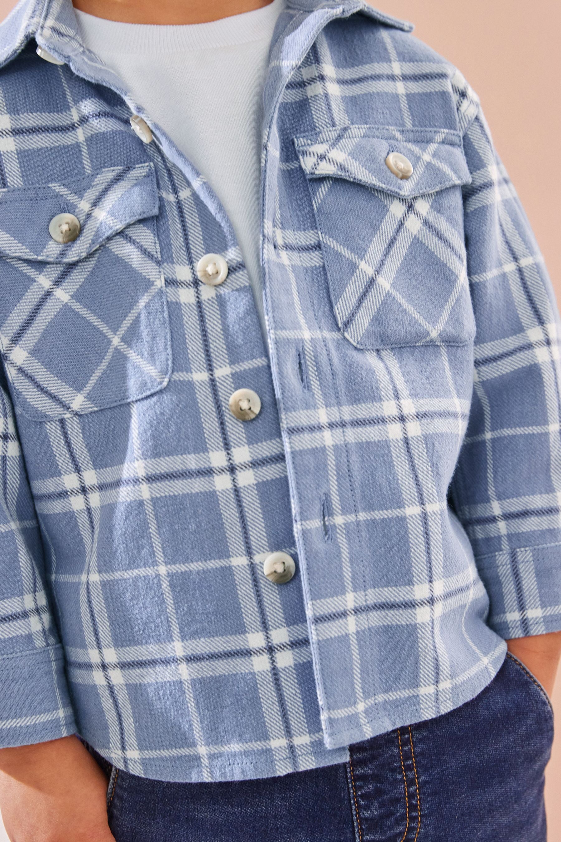 Light Blue 100% Cotton Long Sleeve Check Shirt and T-Shirt Set (3mths-7yrs)