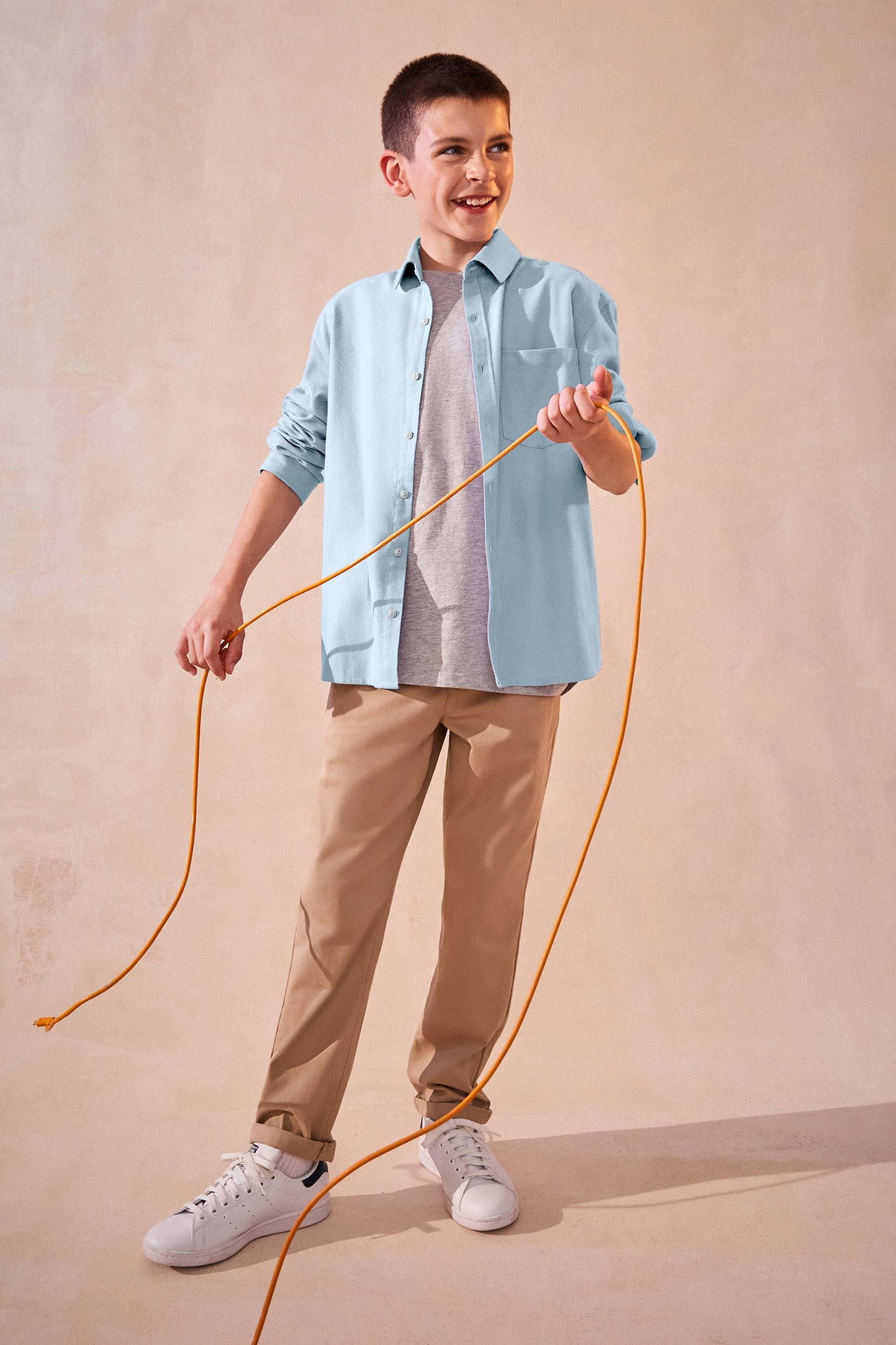 Blue Plain Long Sleeve Twill Shirt (3-16yrs)