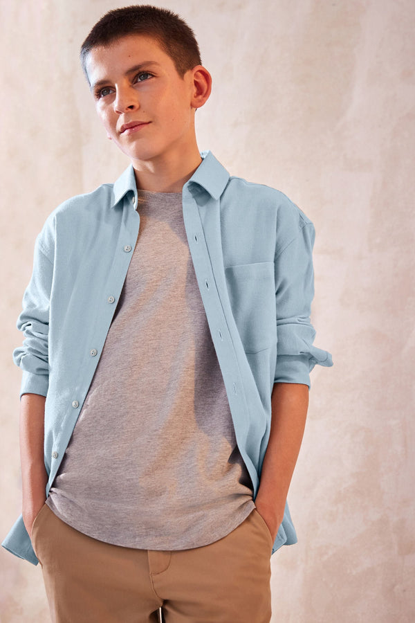 Blue Plain Long Sleeve Twill Shirt (3-16yrs)